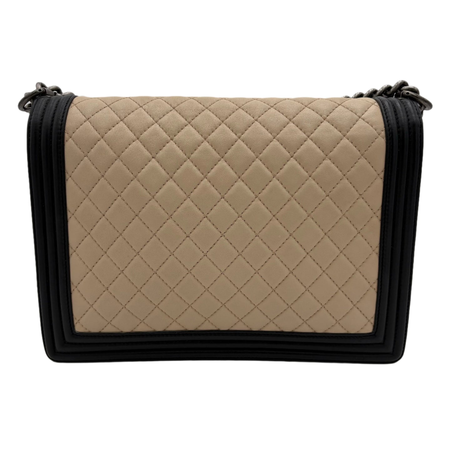 2012 Chanel Large Tan & Black Lambskin Boy Bag