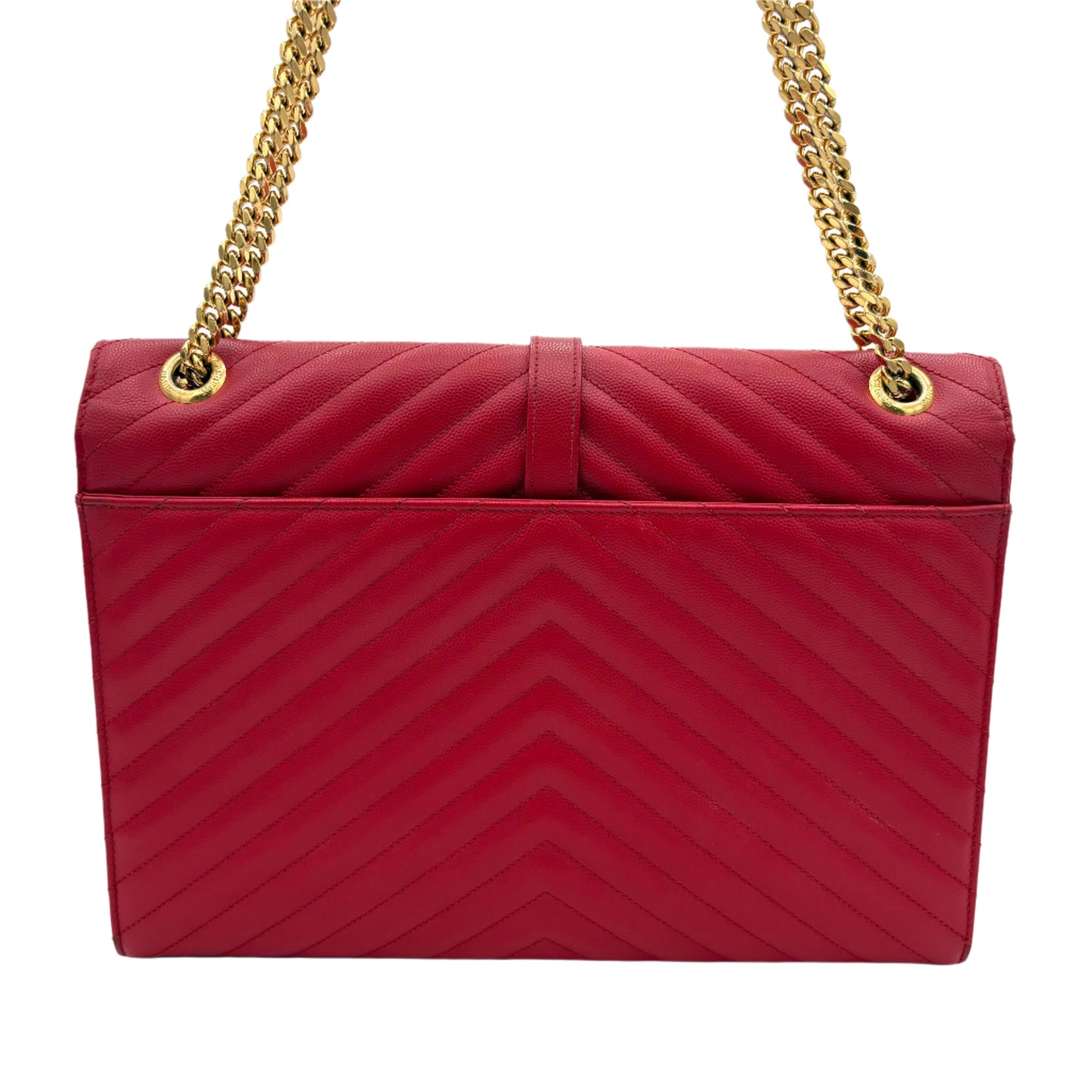Saint Laurent Large Envelope Satchel Matelasse Chevron Leather: Red
