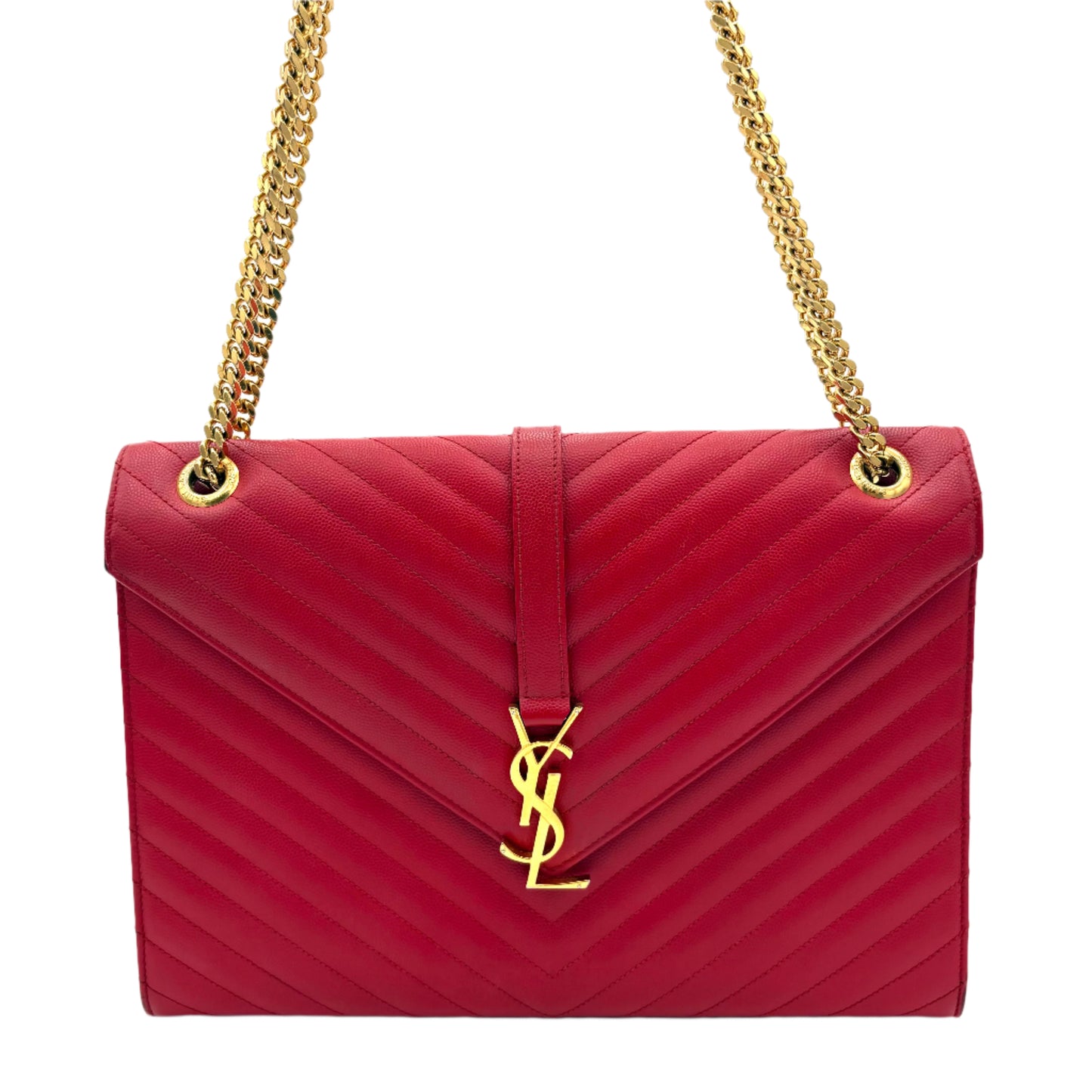 Saint Laurent Large Envelope Satchel Matelasse Chevron Leather: Red