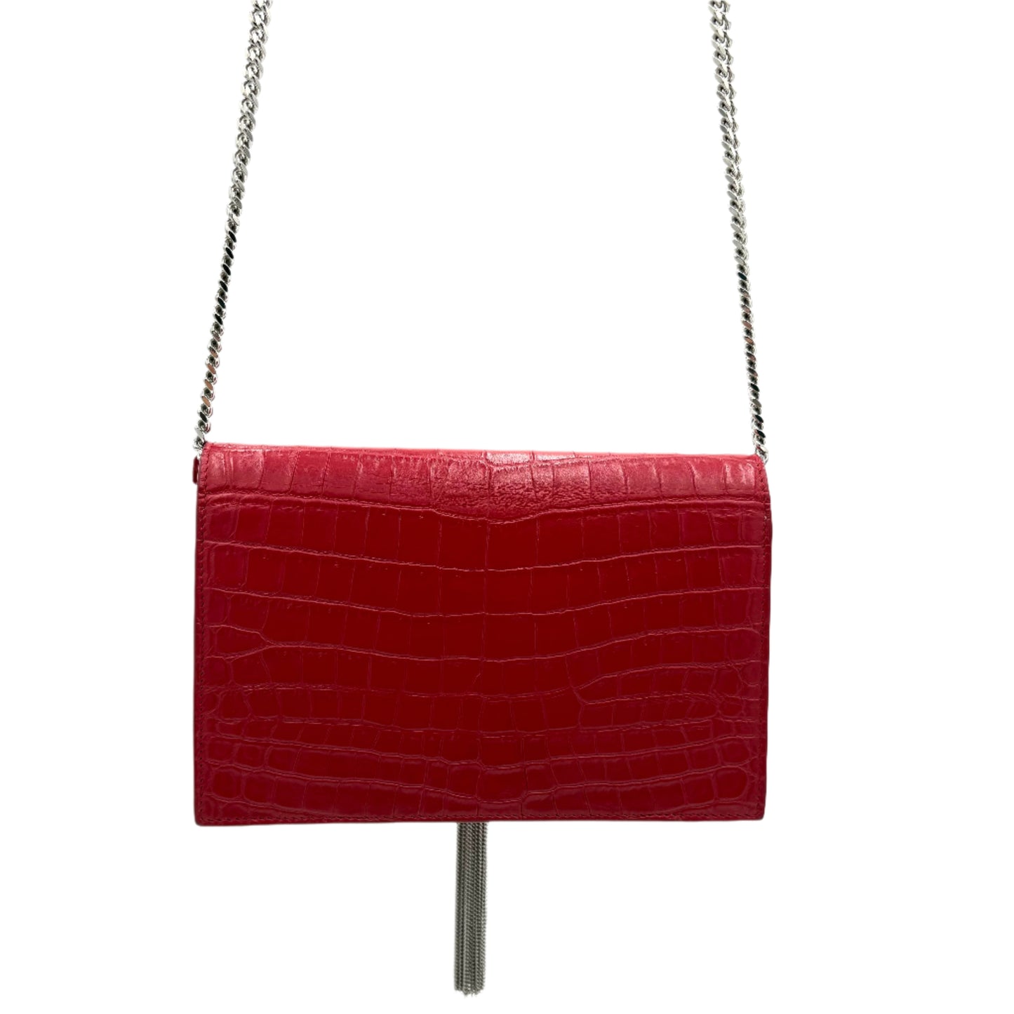 Saint Laurent Kate Tassel Wallet on Chain Crocodile Red