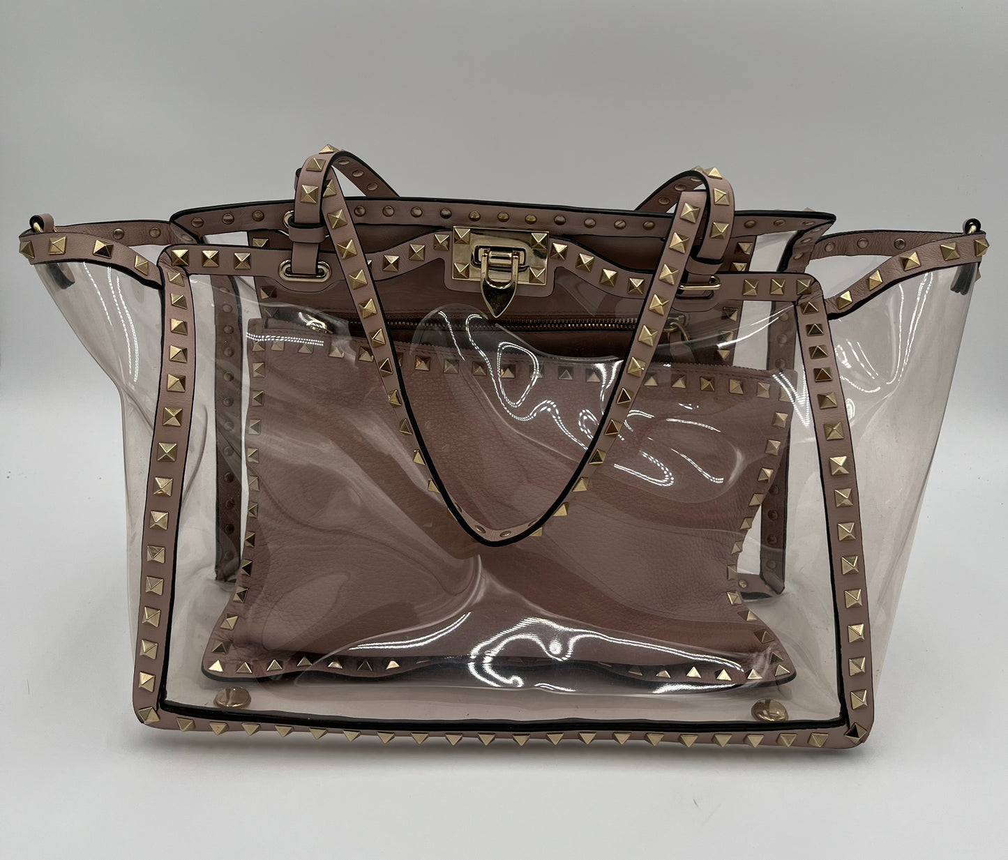 Valentino Rockstud Flat Pouch-Blush Taupe : Large