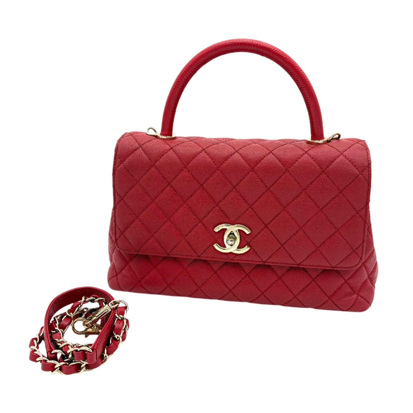 Chanel Coco Top Handle Small Lizard Trim Flap Bag