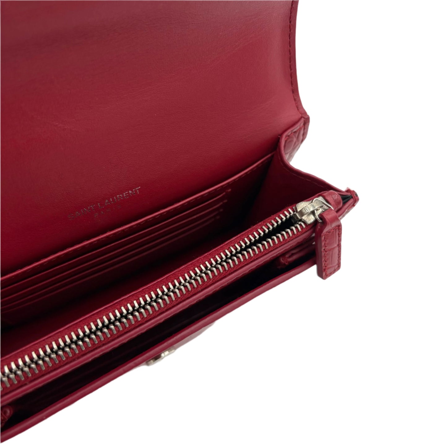 Saint Laurent Sunset Mini Croc-Embossed Crossbody Bag