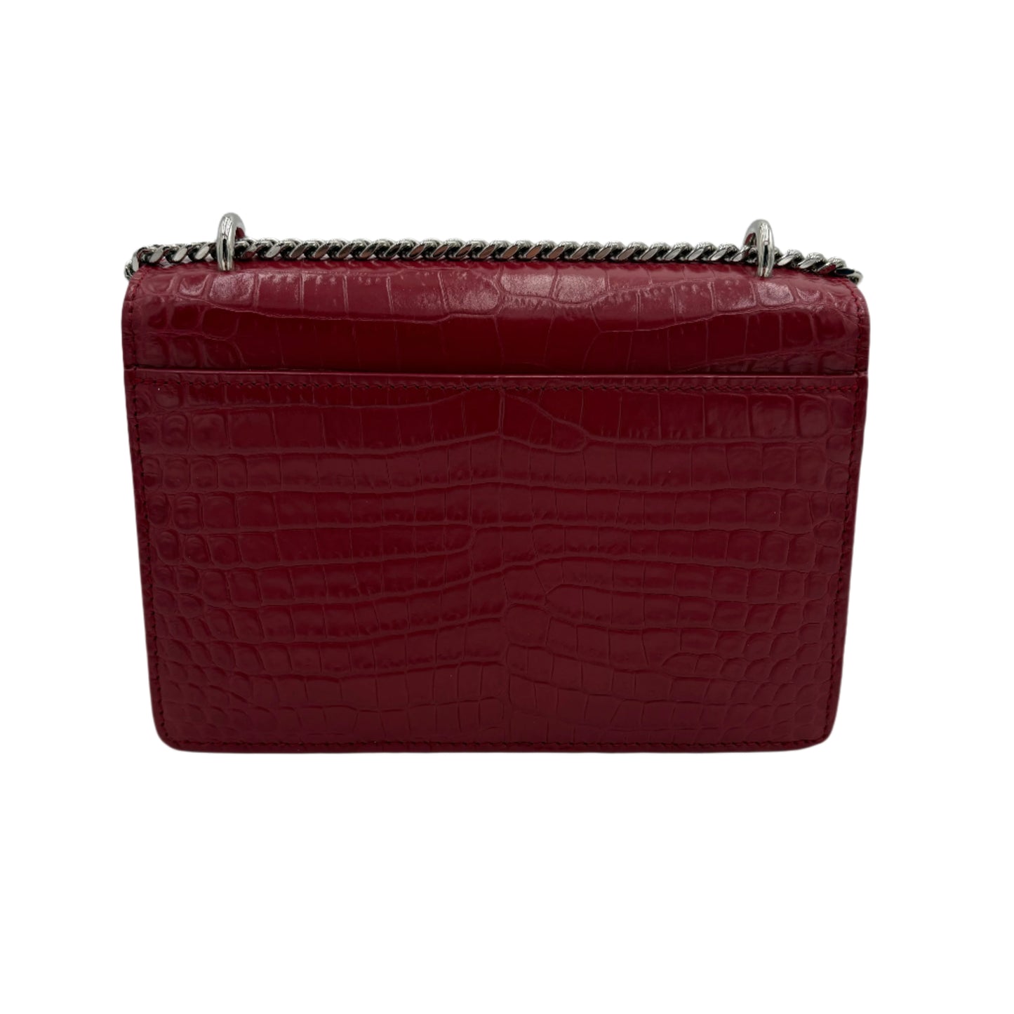 Saint Laurent Sunset Mini Croc-Embossed Crossbody Bag
