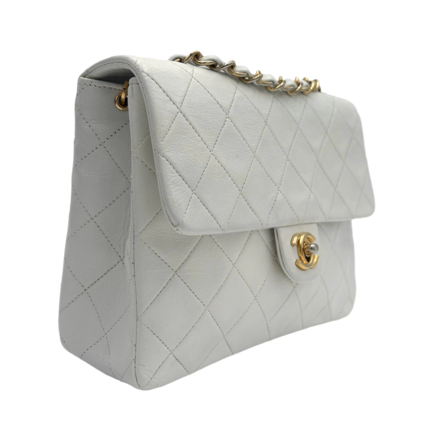 1991-94 Chanel Mini Single Flap White Lambskin Bag