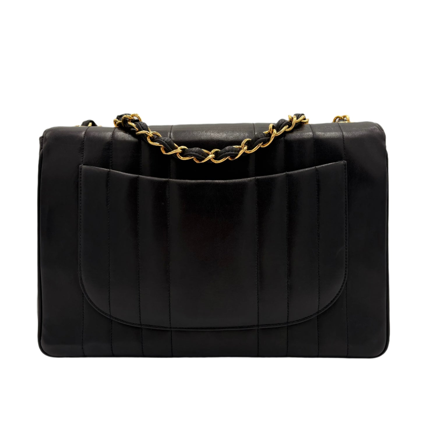 94-96 Chanel Vertical Flap Bag-Black Lambskin : Jumbo