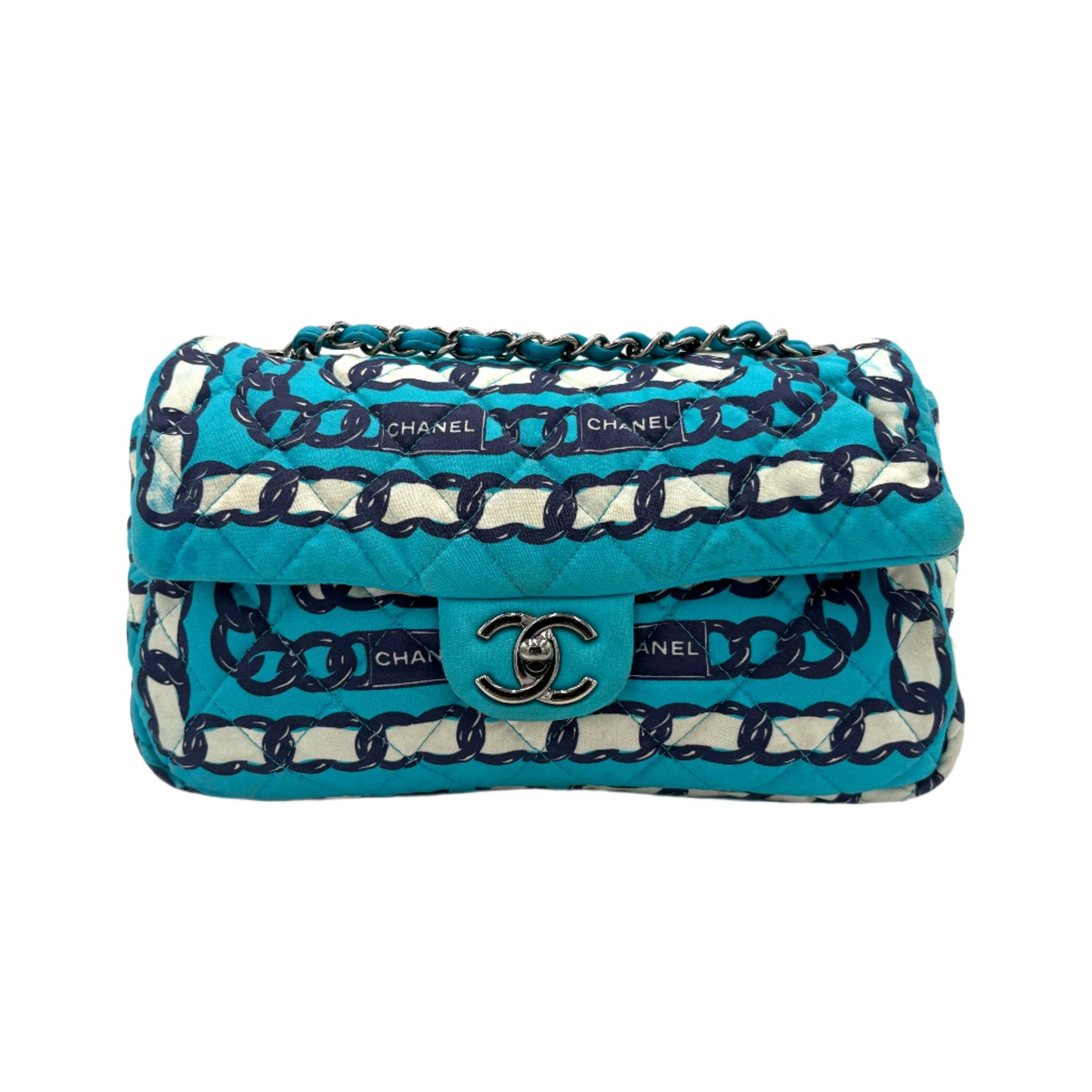 Chanel Silk Chain Printed Flap-Blue : Medium