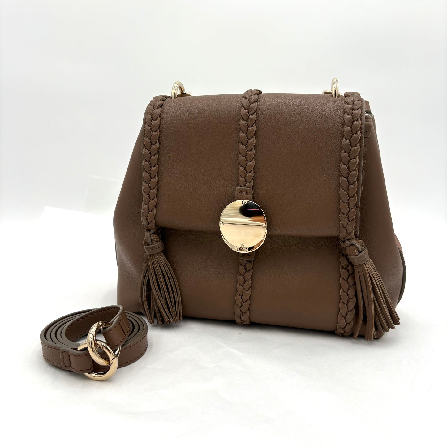 Chloe Penelope Leather Tote Bag Top Handle Brown