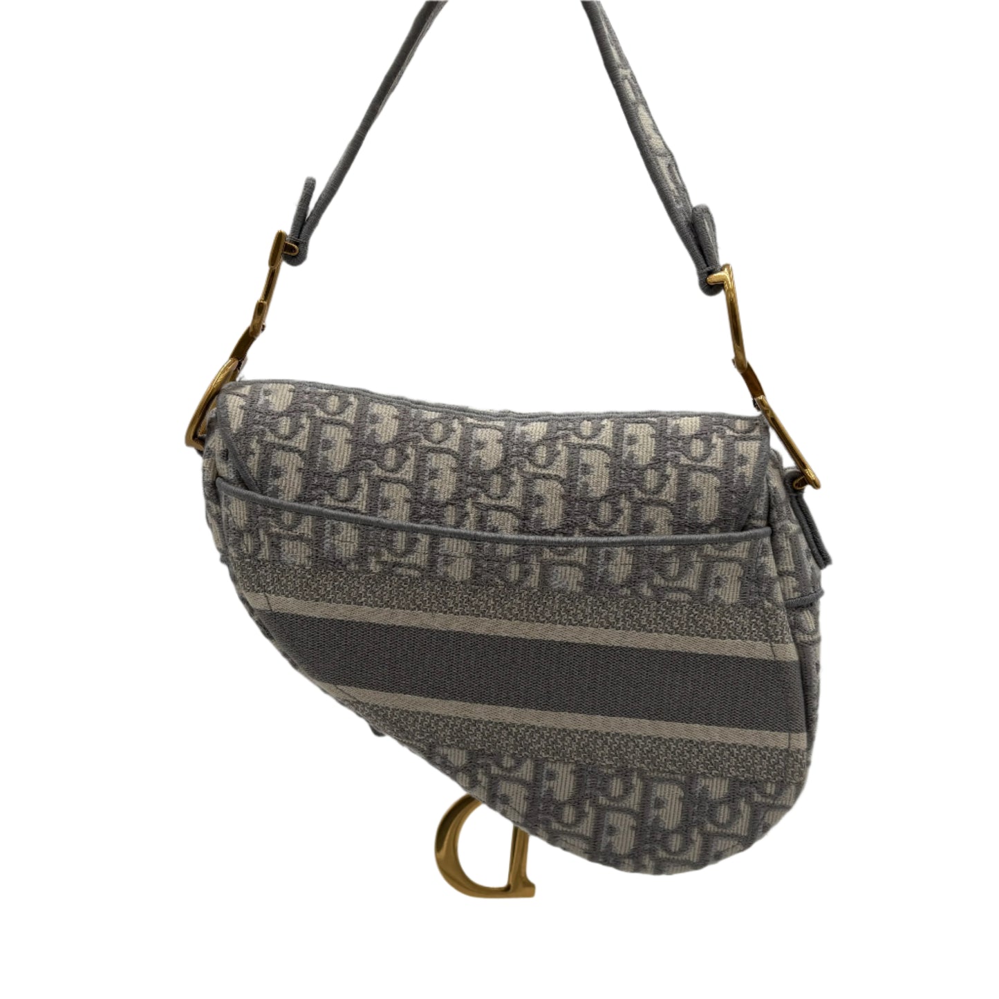 Christian Dior Gray Embroidered Oblique Saddle Bag