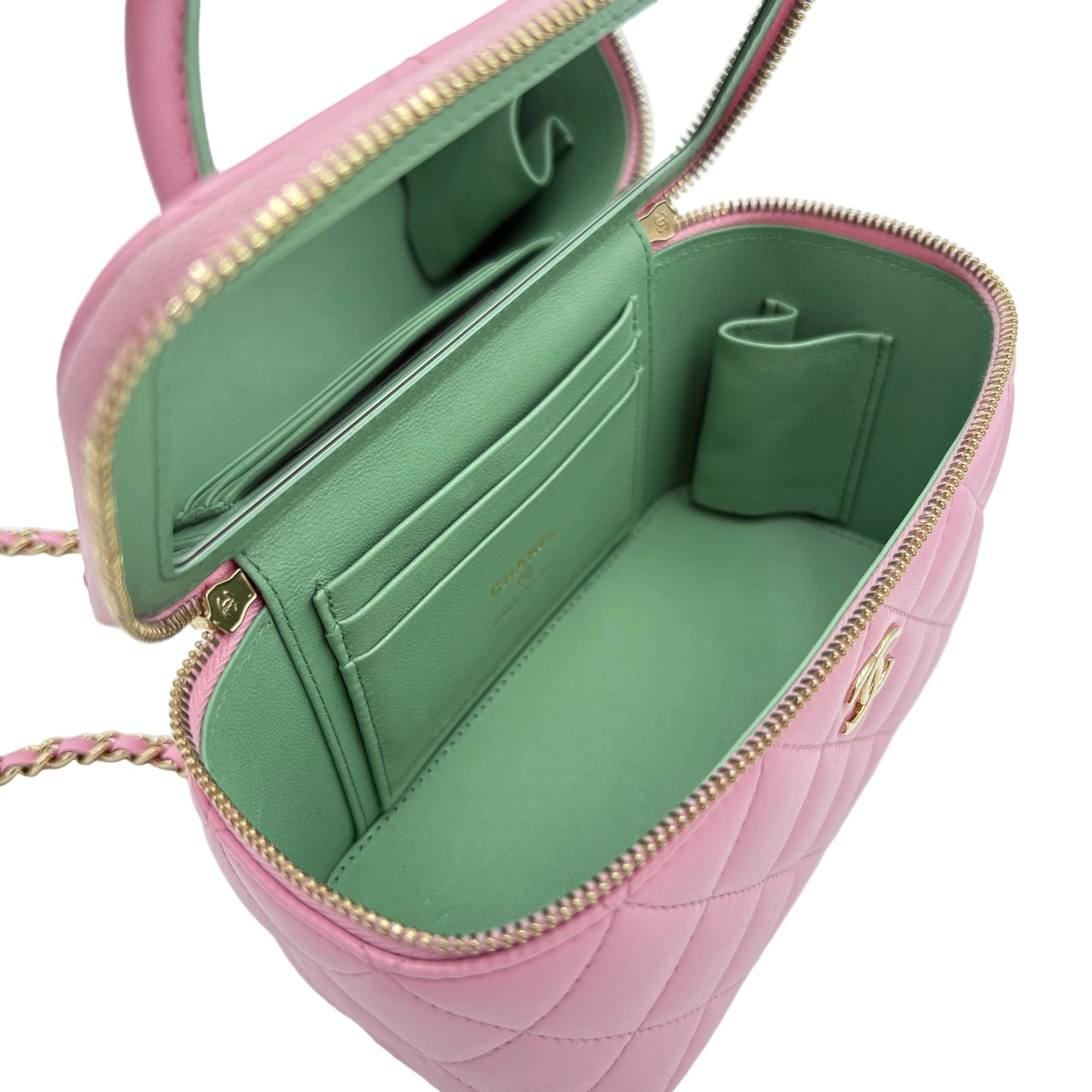 Chanel Tiny CC Link Quilted Top Handle Vanity Case