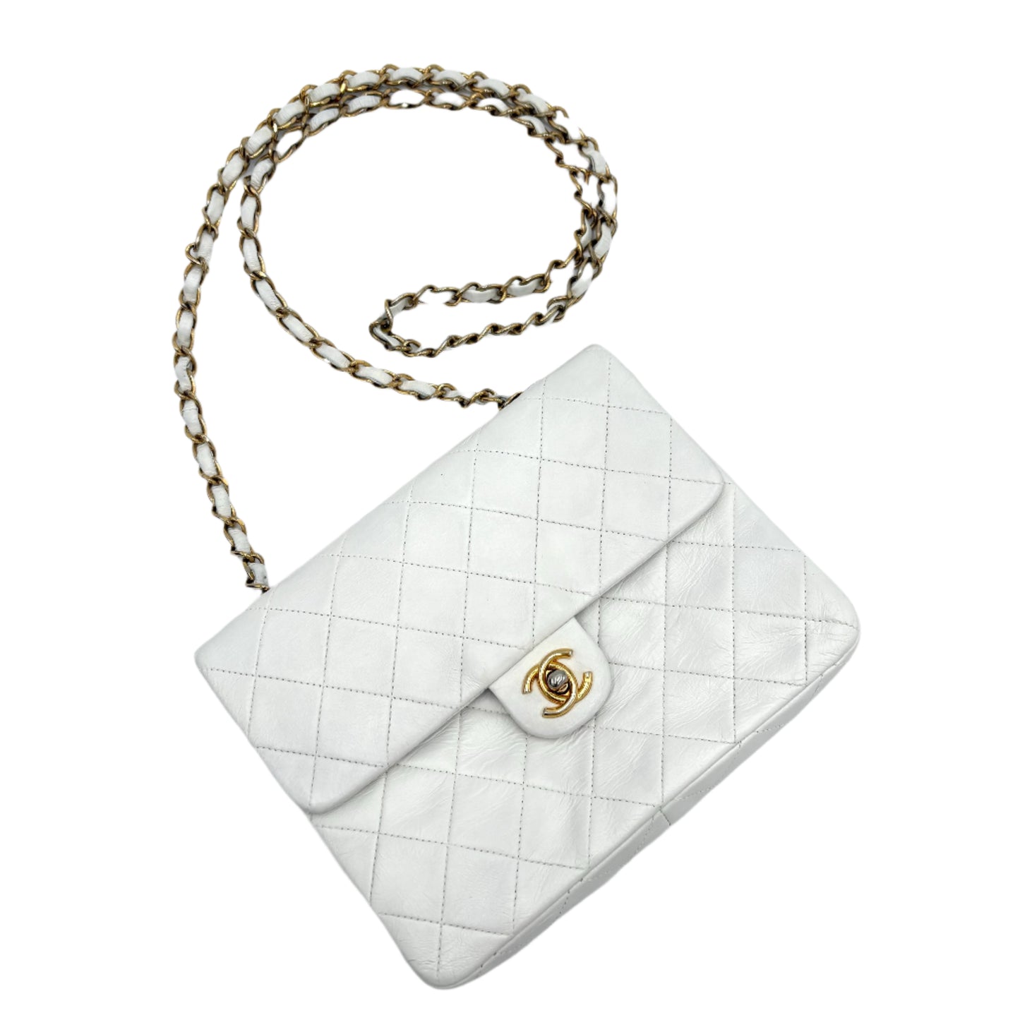 1991-94 Chanel Mini Single Flap White Lambskin Bag