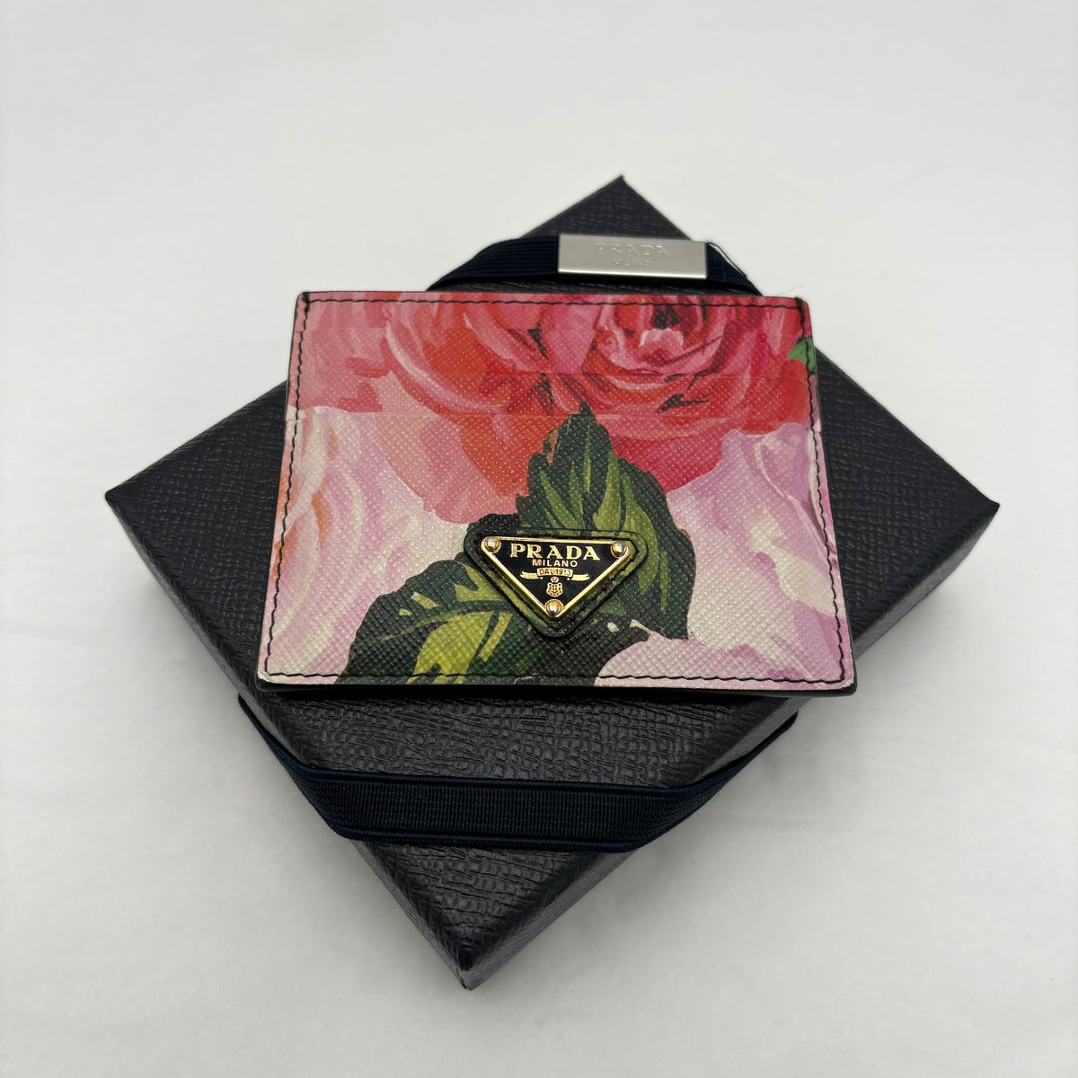 NIB Prada Floral Saffiano Leather Cardholder