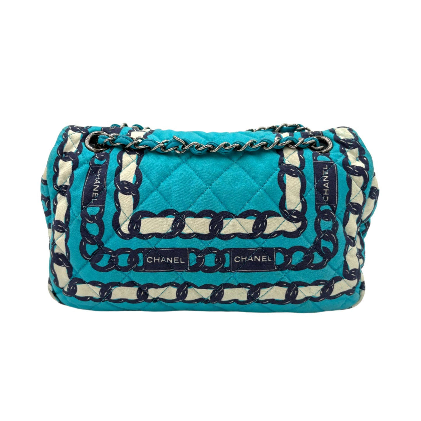 Chanel Silk Chain Printed Flap-Blue : Medium