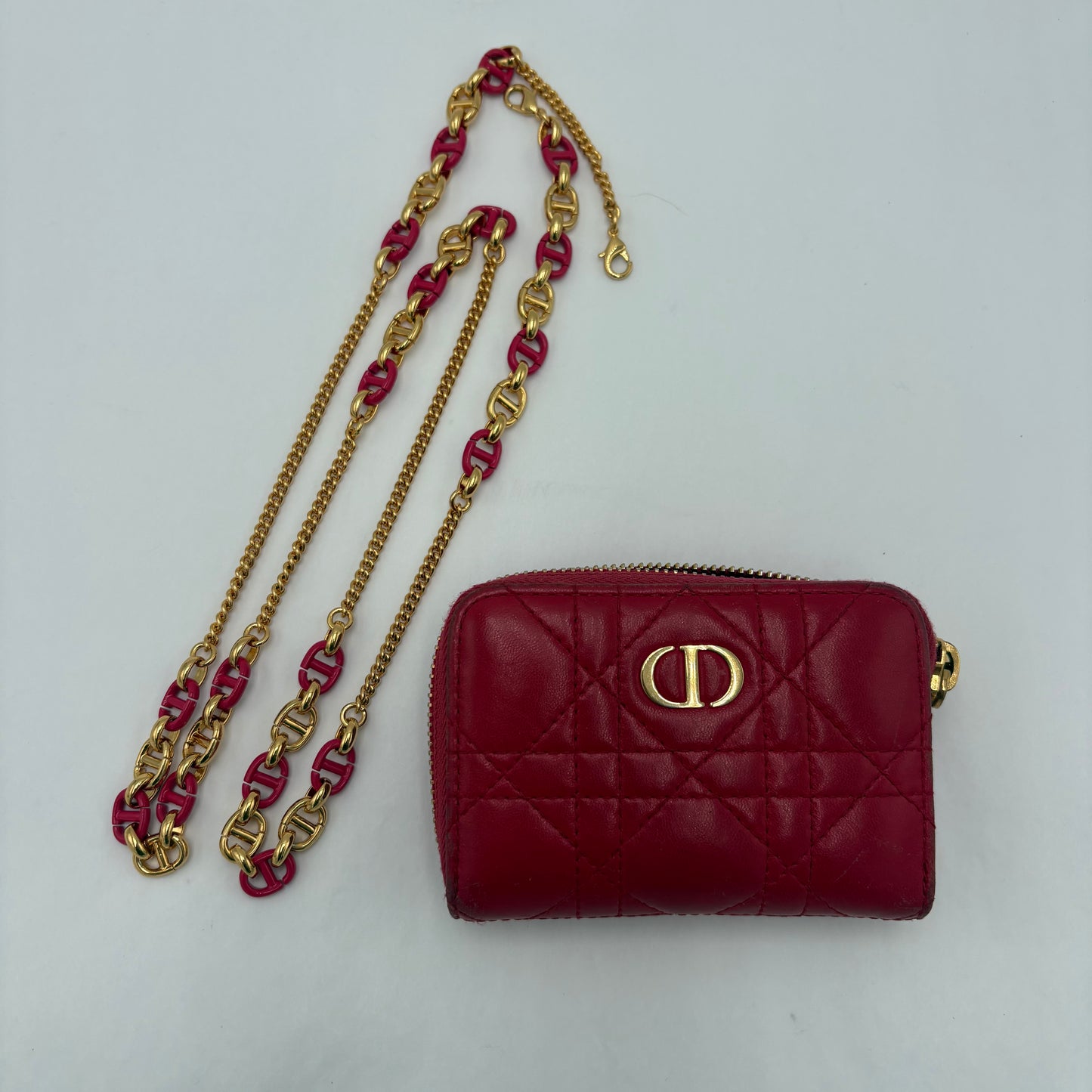 Christian Dior Mini Caro Zipped Pouch On Chain