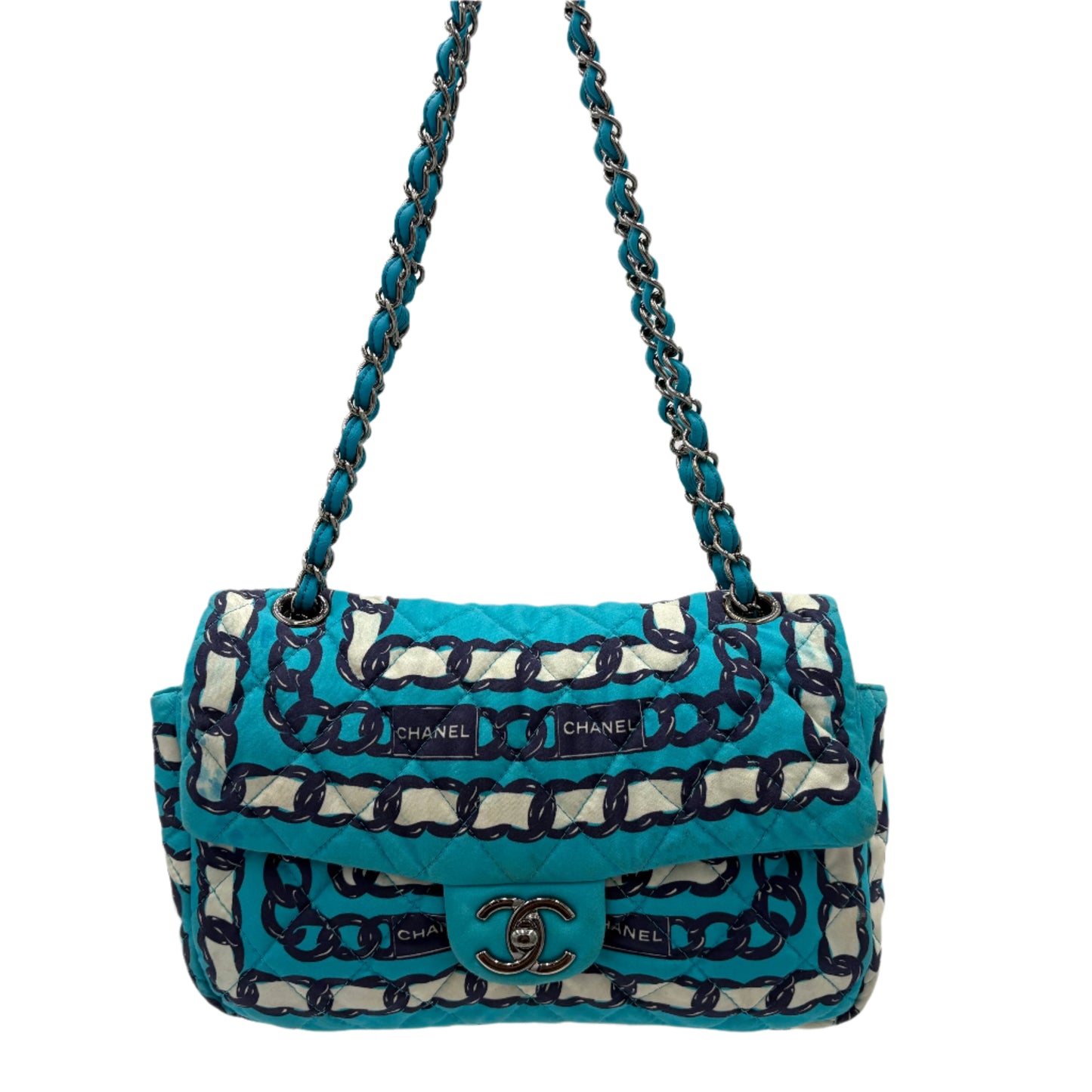 Chanel Silk Chain Printed Flap-Blue : Medium