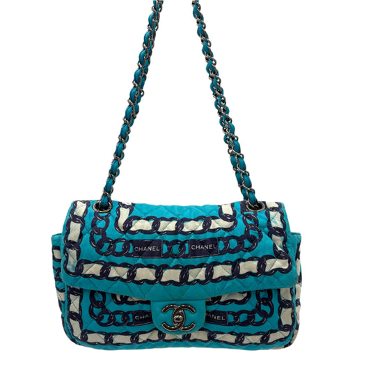 Chanel Silk Chain Printed Flap-Blue : Medium