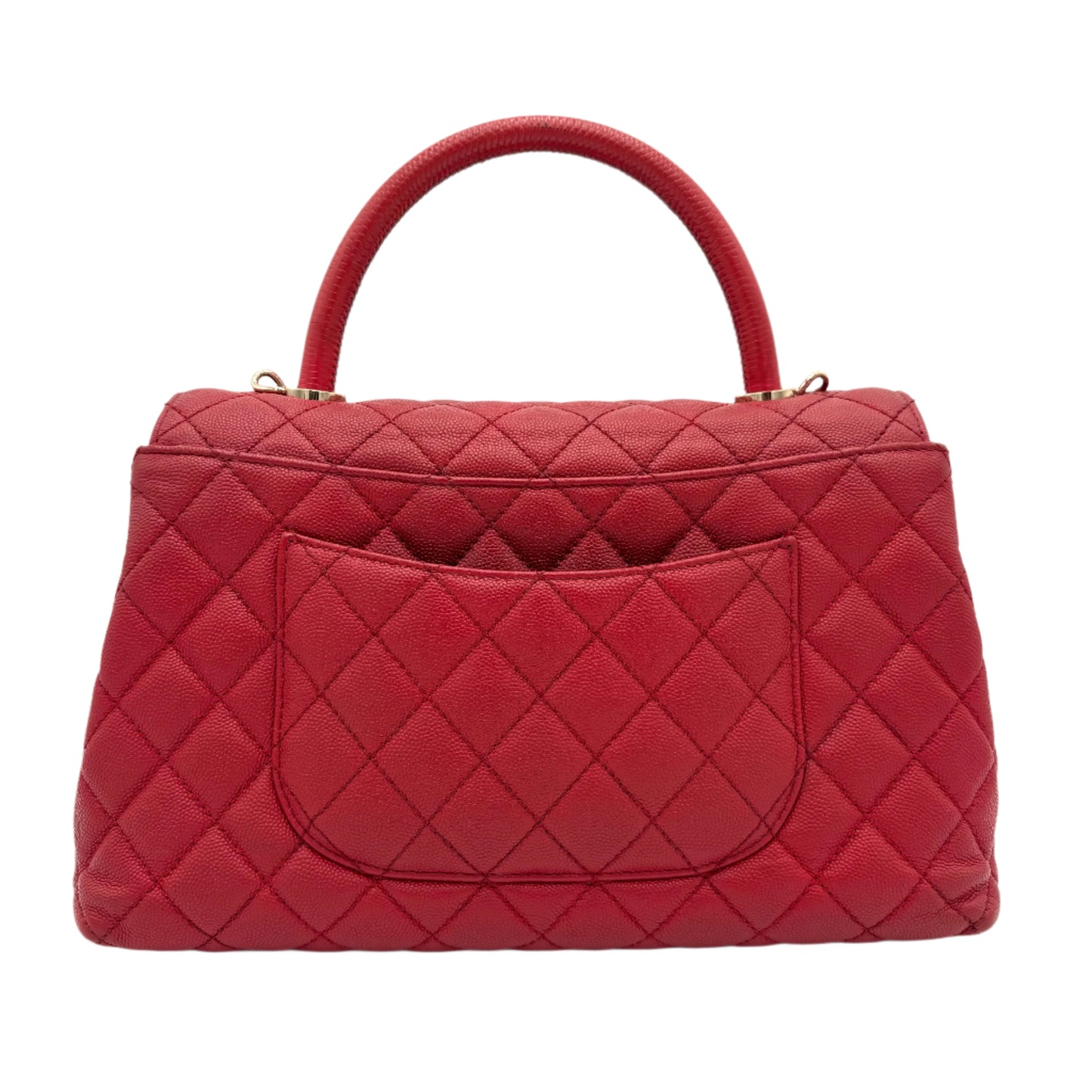 Chanel Coco Top Handle Small Lizard Trim Flap Bag
