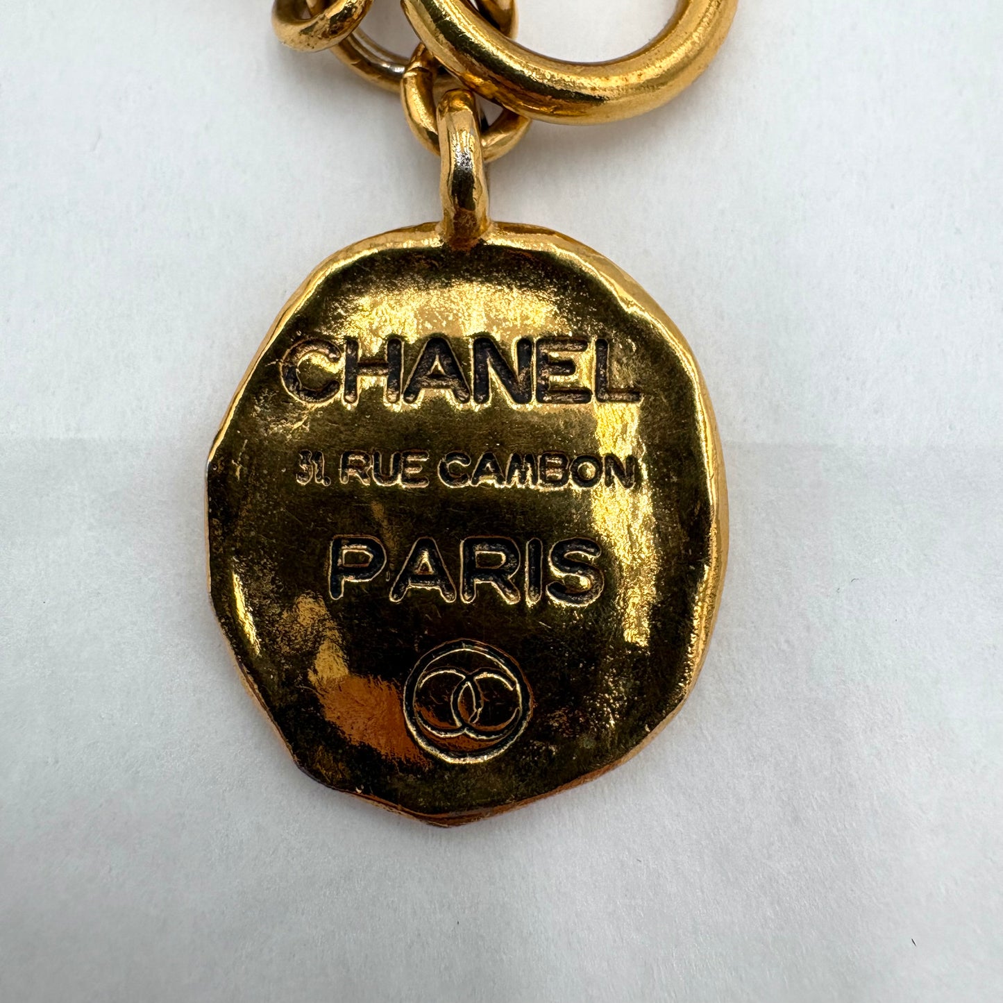 Vintage Chanel CC Cambon Gold Plated Logo Bracelet