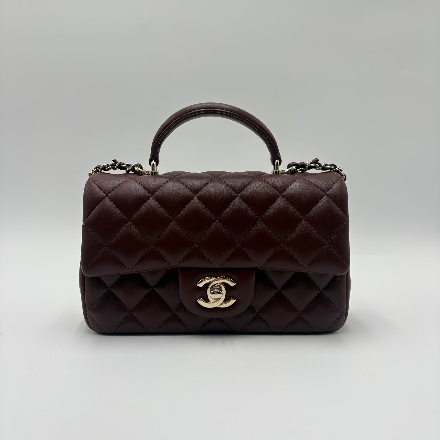 Chanel Top Handle Mini Flap Bag Brown Lambskin