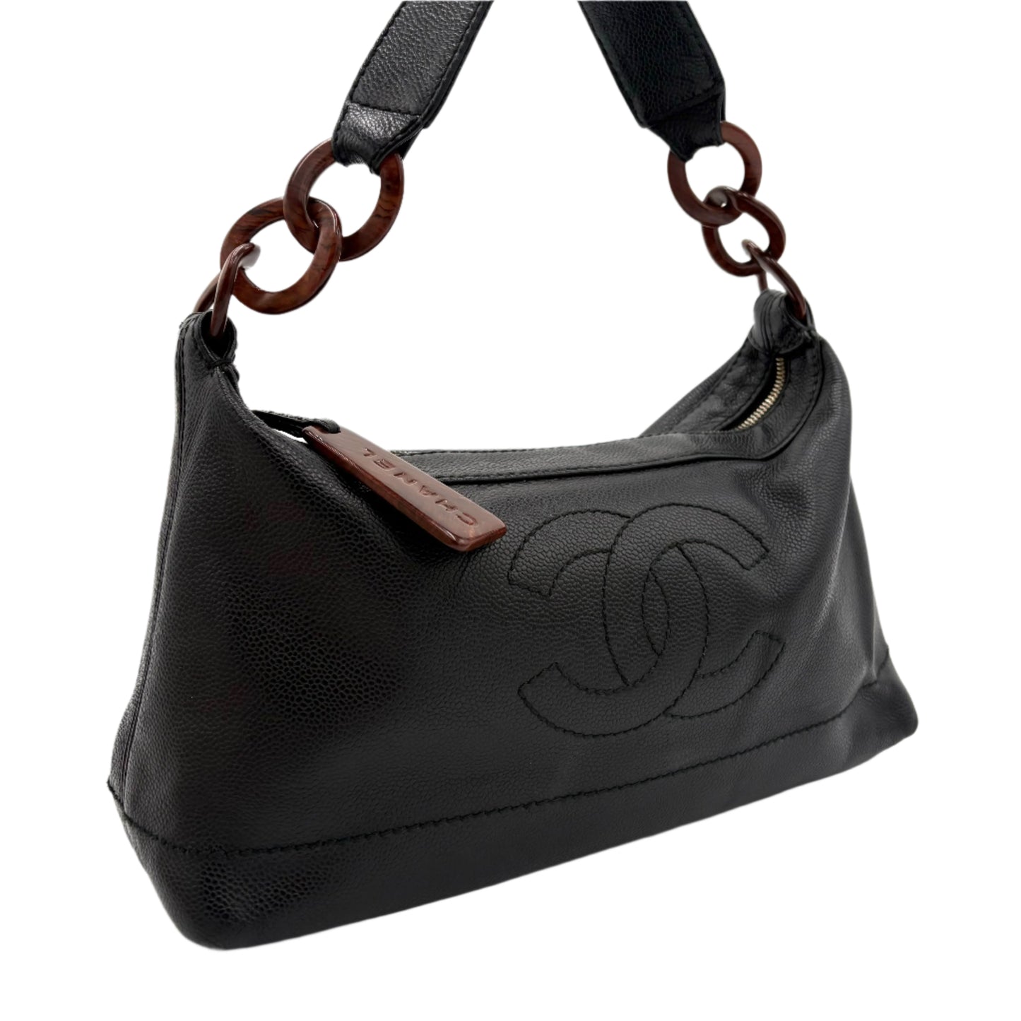 2002 Chanel Wood Chain Hobo Bag-Black
