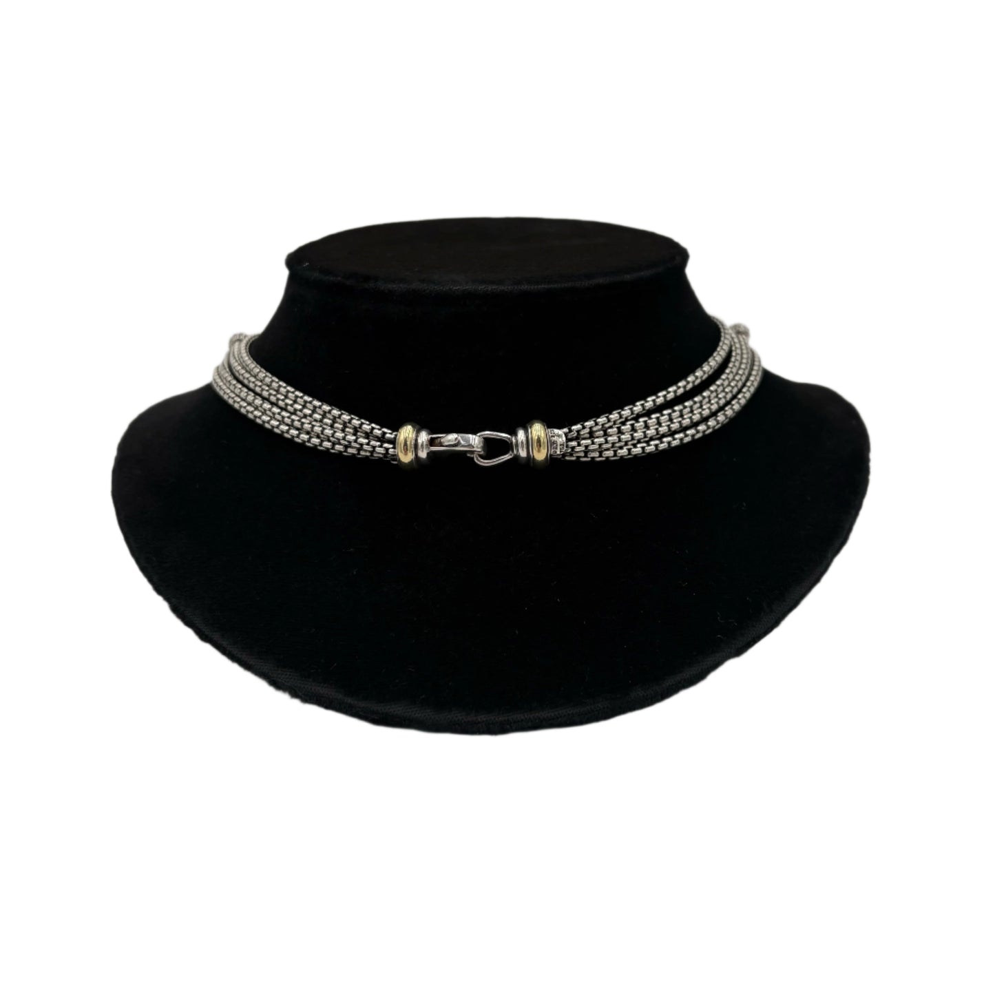 David Yurman Sterling 18K Diamond Box Chain Four Strand Necklace