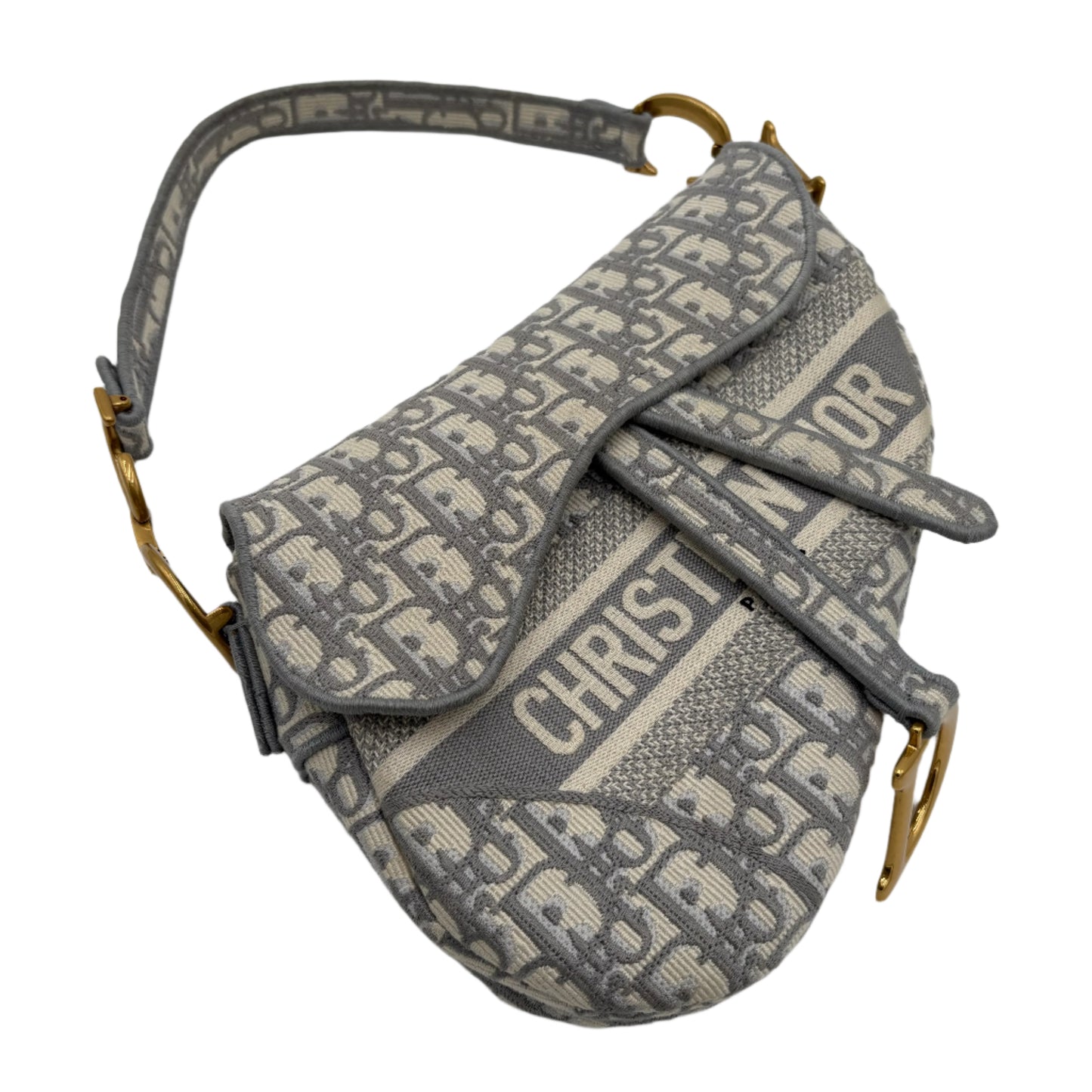 Christian Dior Gray Embroidered Oblique Saddle Bag