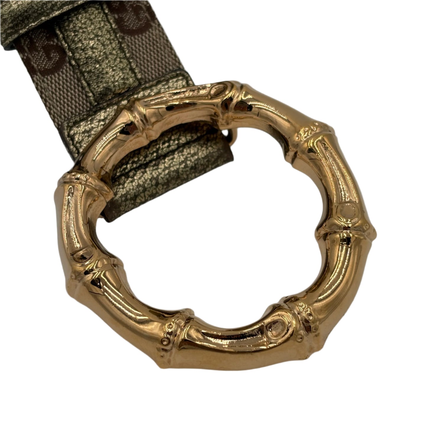 Gucci Monogram Leather Bamboo Gold Buckle Belt
