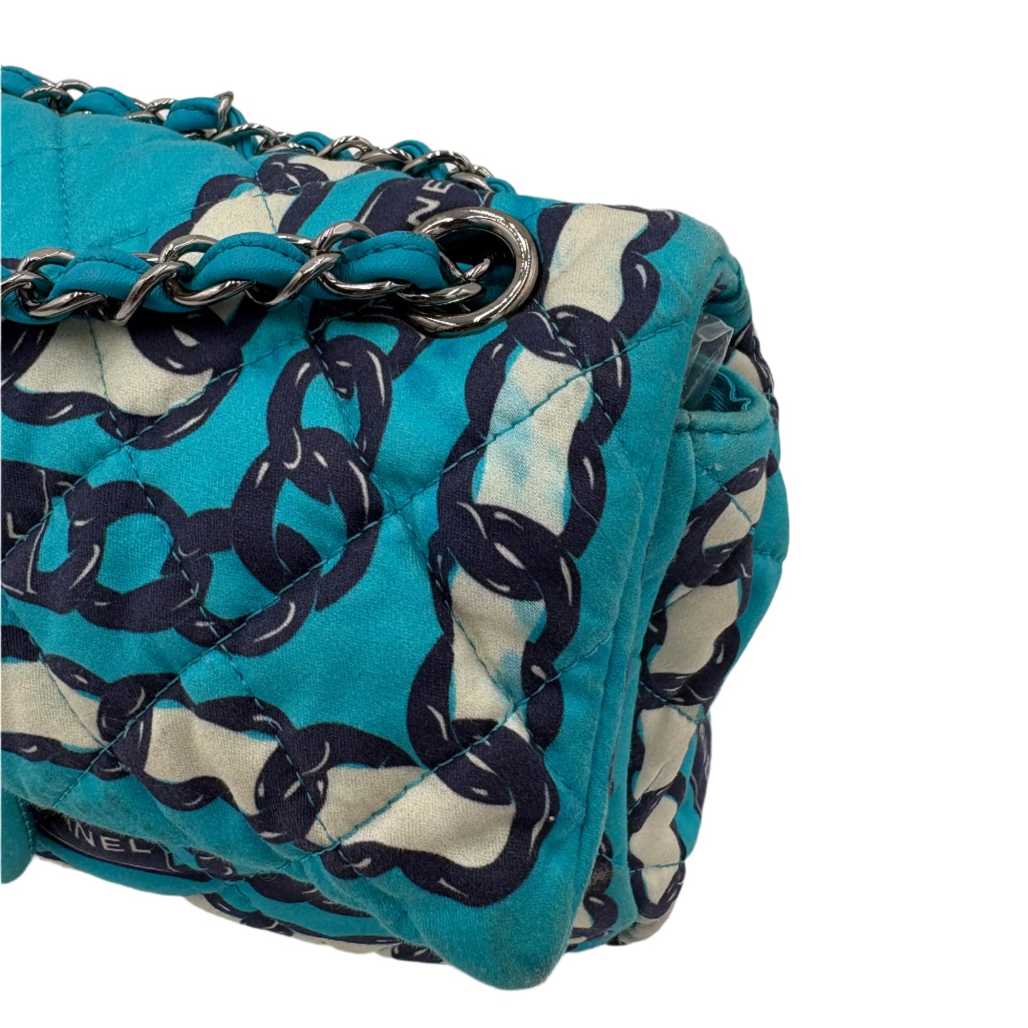 Chanel Silk Chain Printed Flap-Blue : Medium
