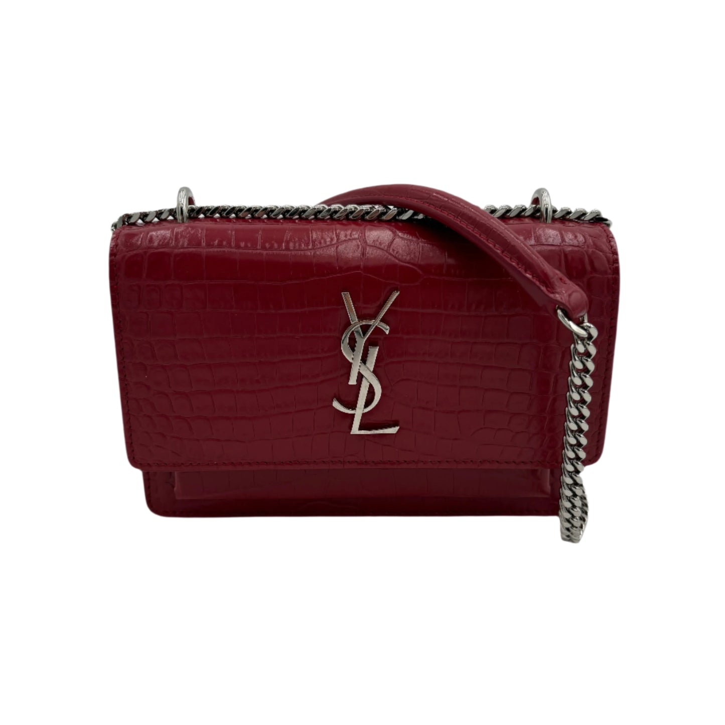 Saint Laurent Sunset Mini Croc-Embossed Crossbody Bag