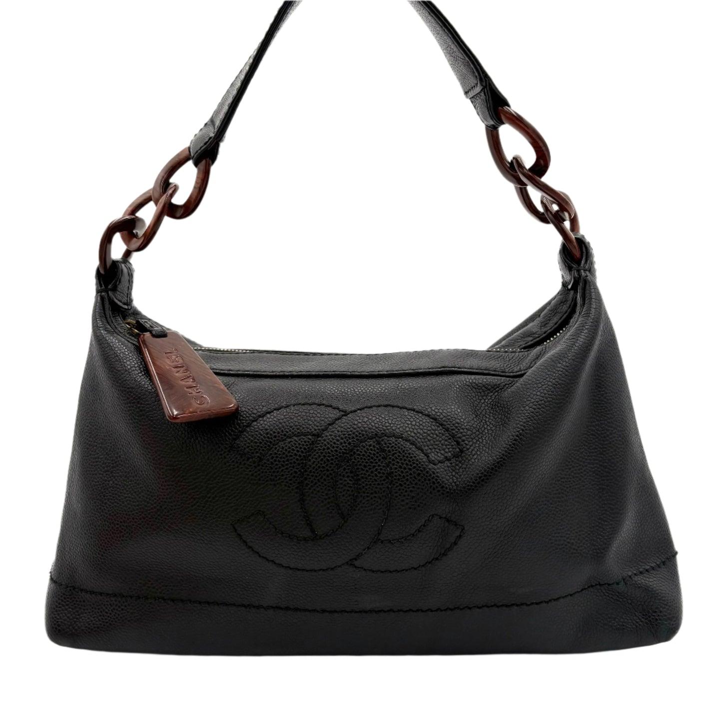 2002 Chanel Wood Chain Hobo Bag-Black