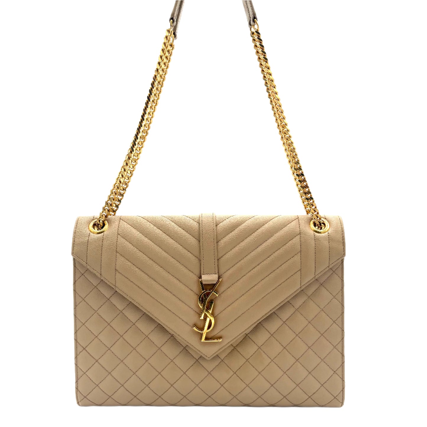 Saint Laurent Envelope Triquilt Large Shoulder Bag in Grained Leather