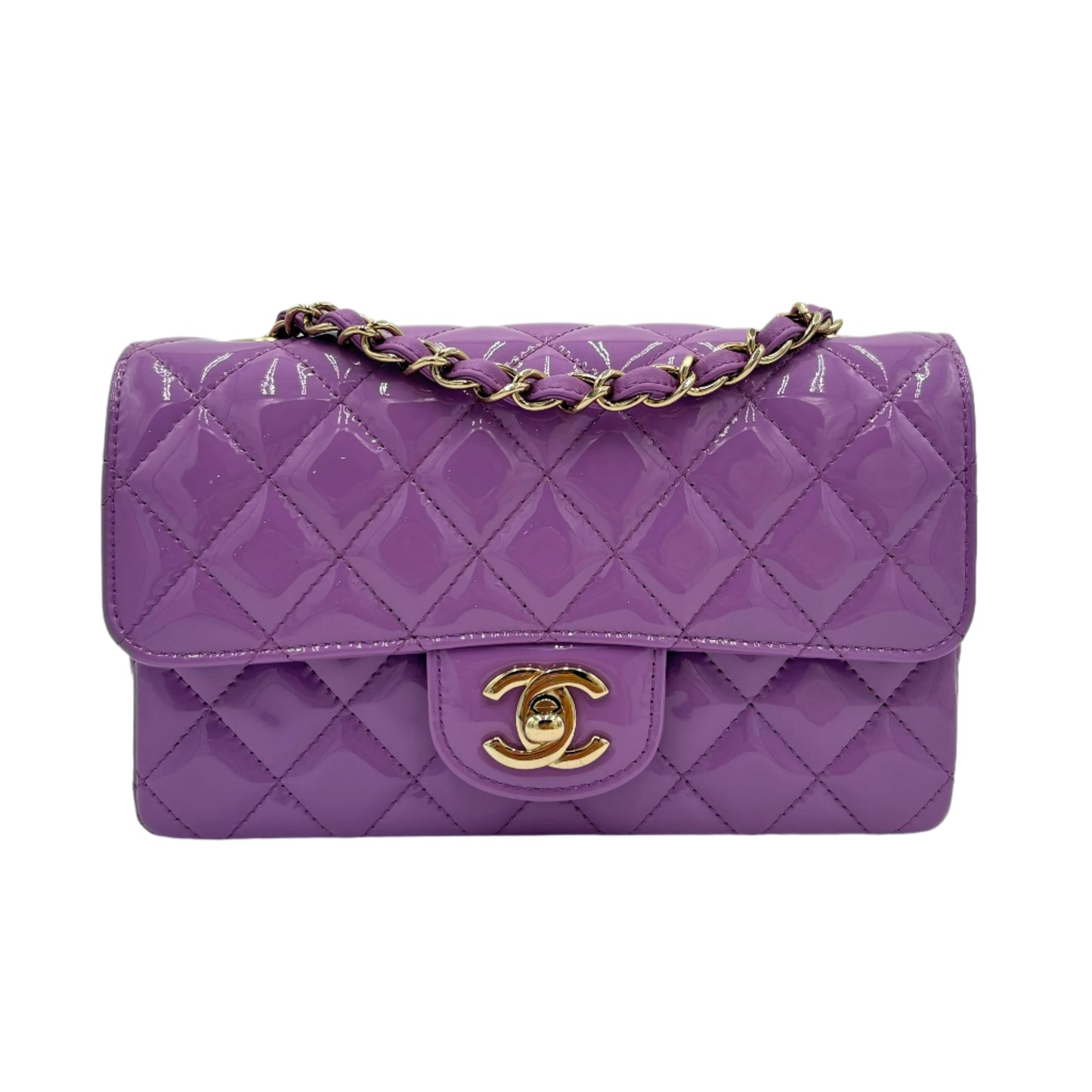 MIB 2019 Chanel Patent Quilted Mini Rectangular Flap Bag Purple