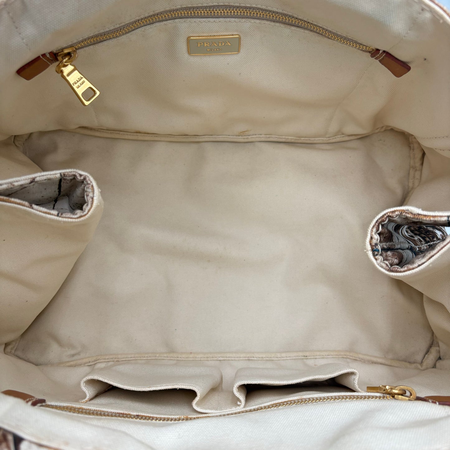 2010 Prada Brown/Tan Printed Canvas Tote