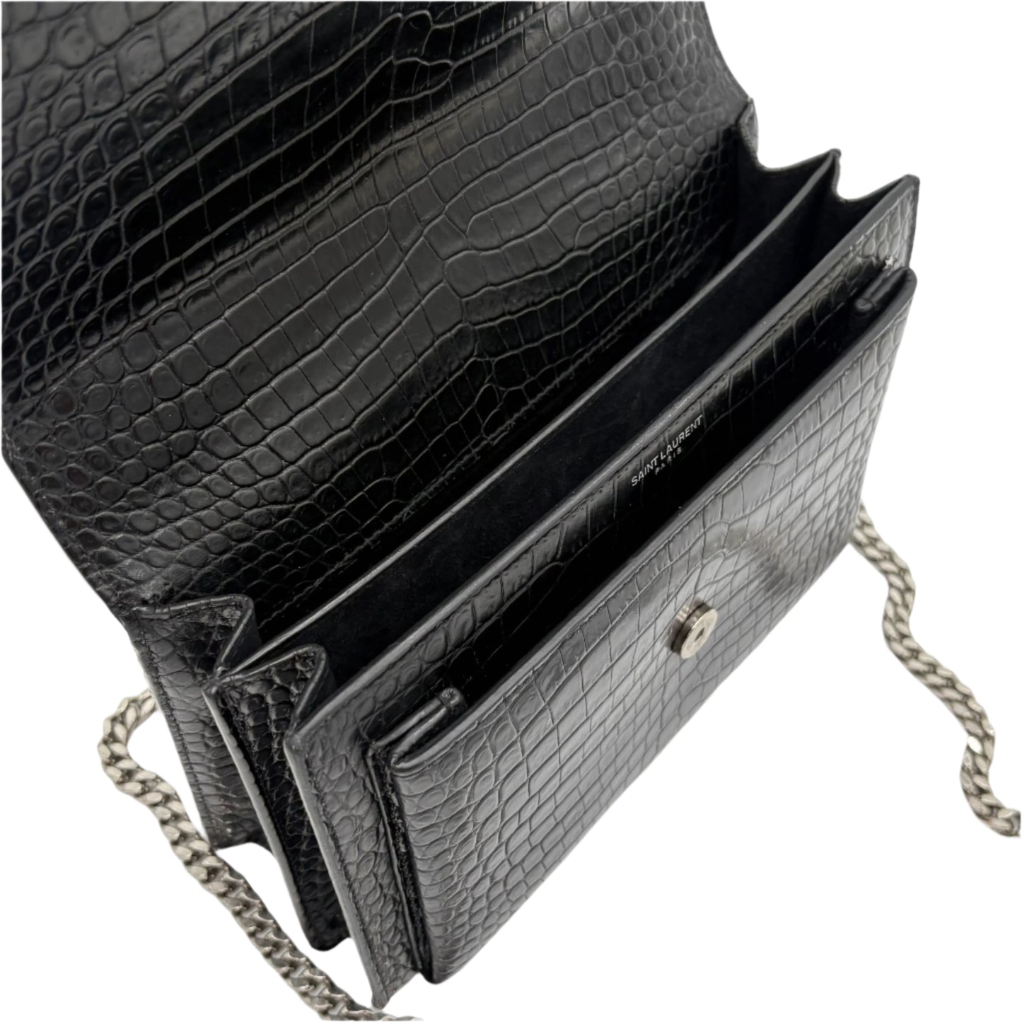 Saint Laurent Sunset Medium Croc-Embossed Crossbody Bag