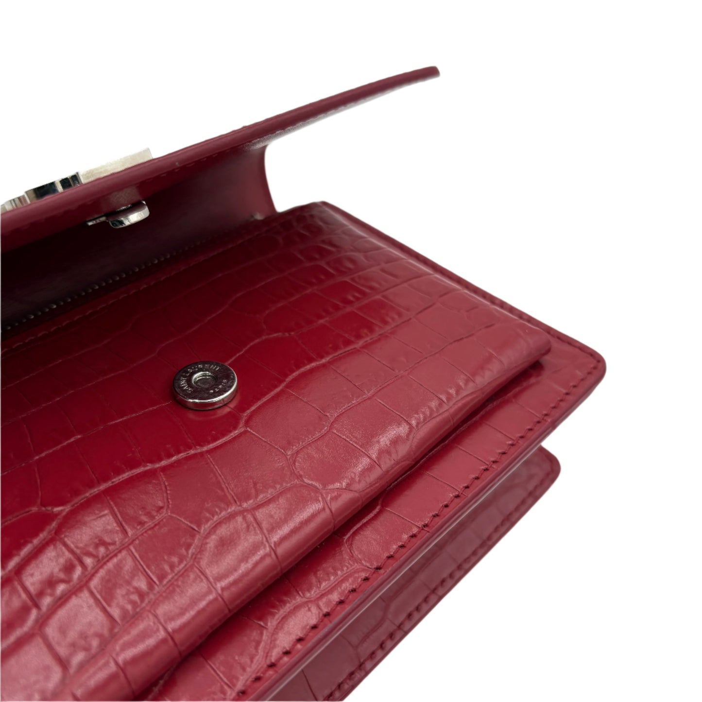 Saint Laurent Sunset Mini Croc-Embossed Crossbody Bag