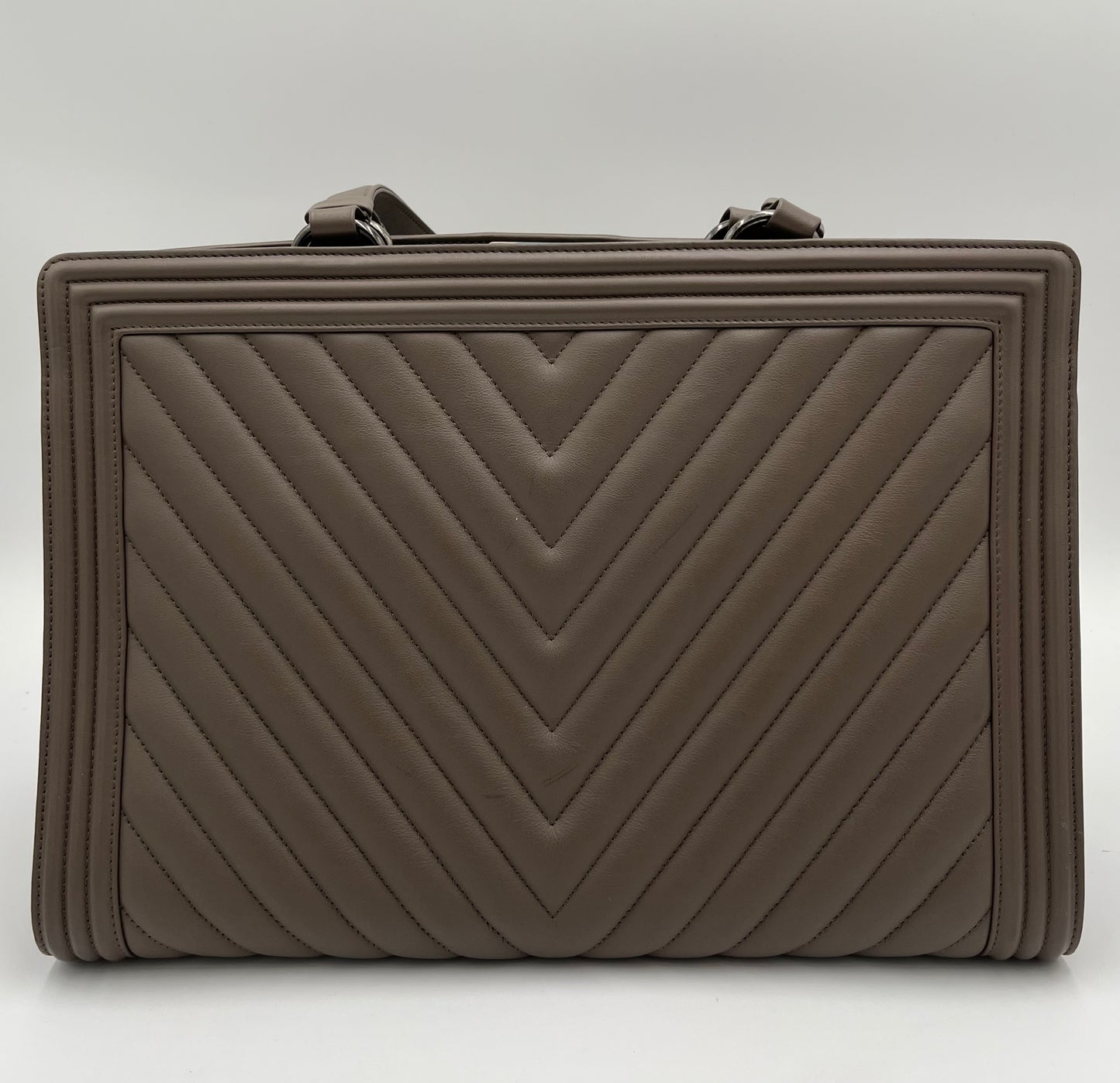 Chanel Chevron Boy Bag Tote-Taupe