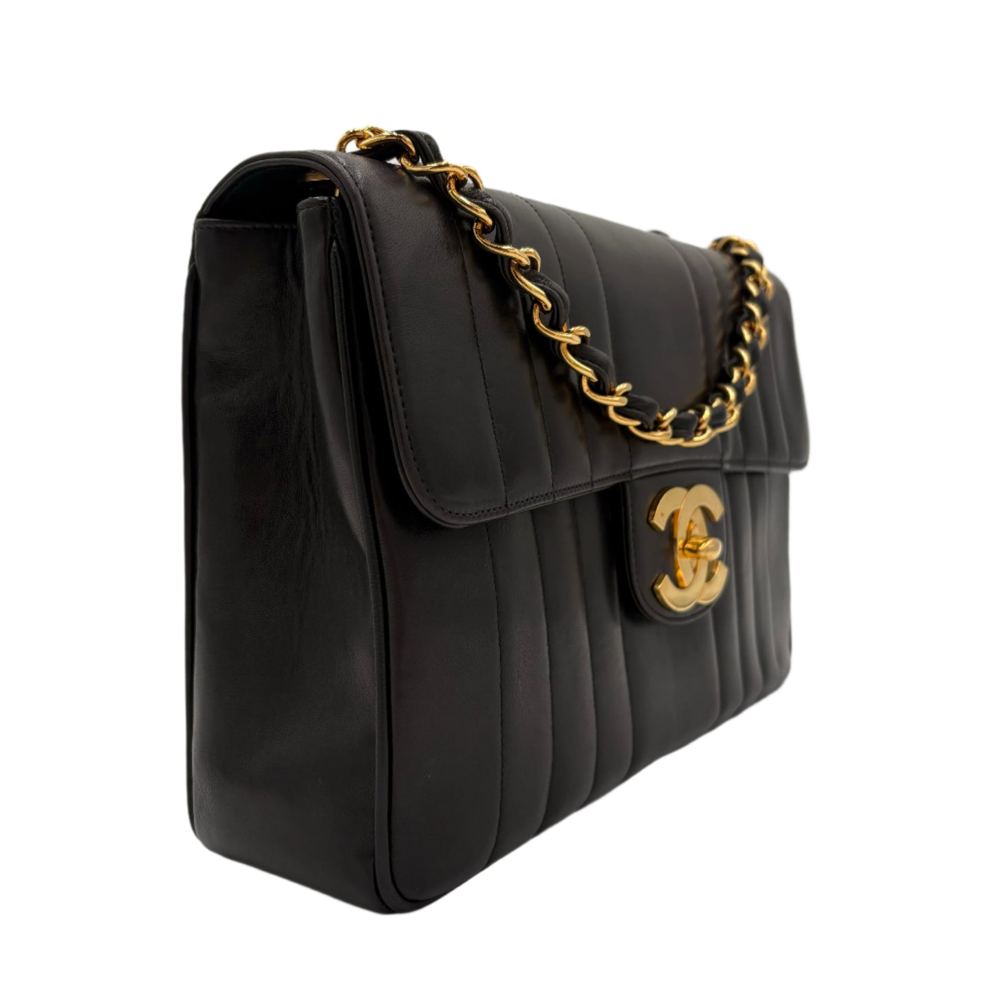 94-96 Chanel Vertical Flap Bag-Black Lambskin : Jumbo