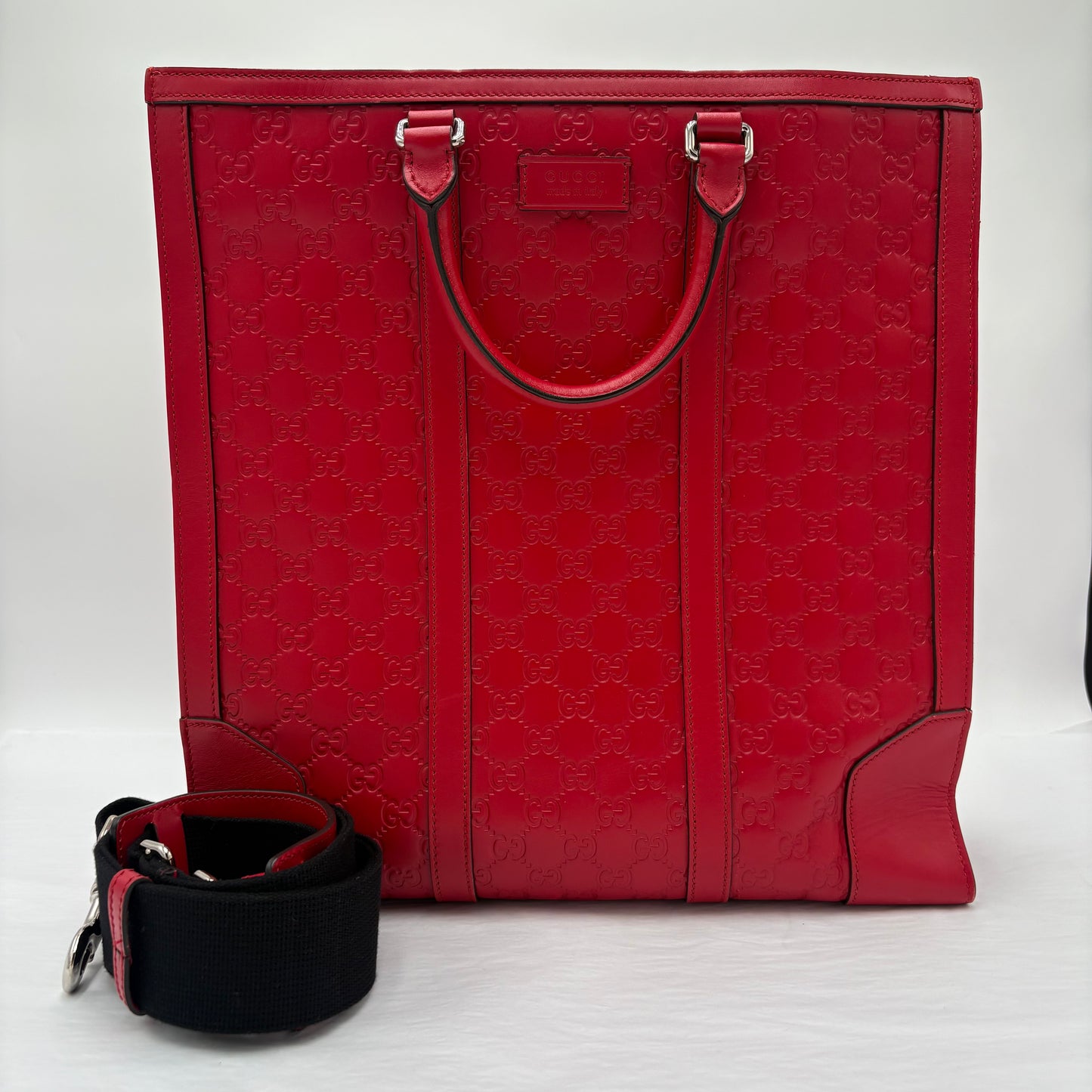 Gucci Guccissima Large Leather Tote Red