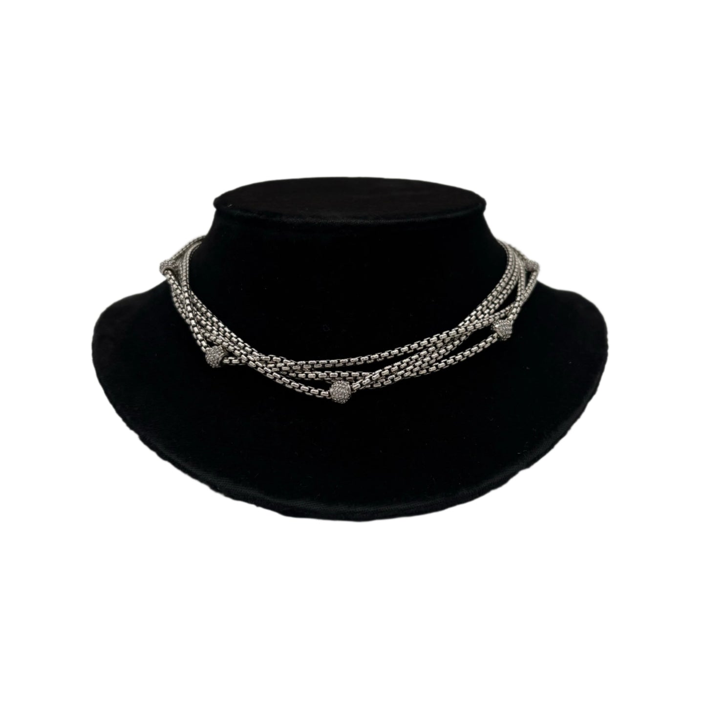 David Yurman Sterling 18K Diamond Box Chain Four Strand Necklace