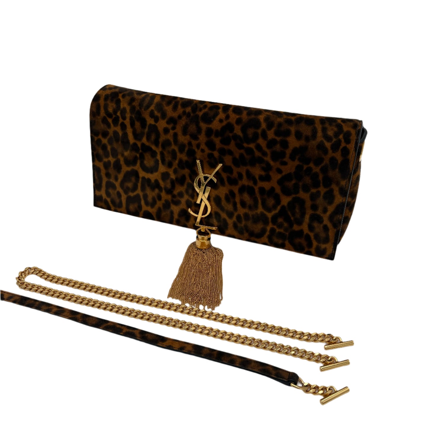 Saint Laurent Suede Leopard Print Monogram Tassel Kate 99