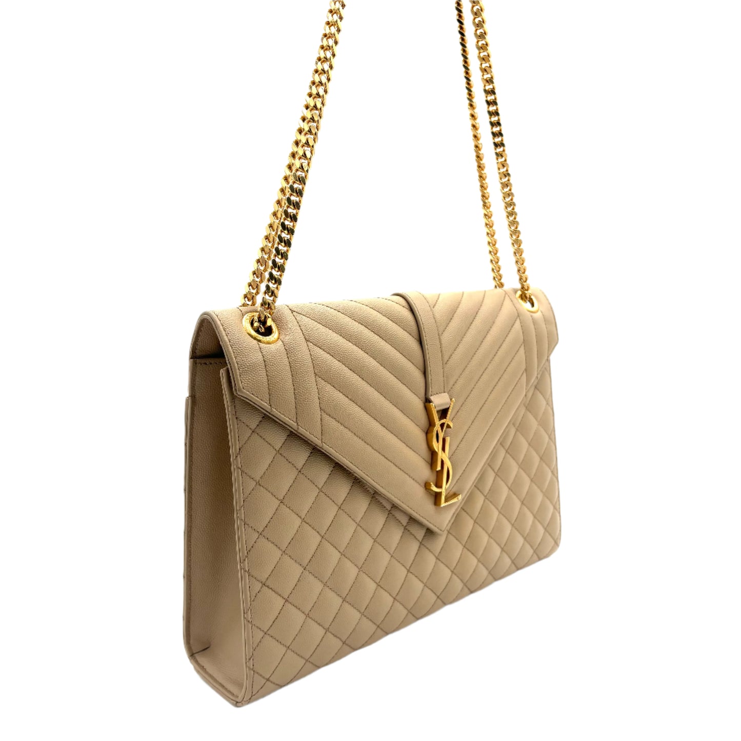 Saint Laurent Envelope Triquilt Large Shoulder Bag in Grained Leather
