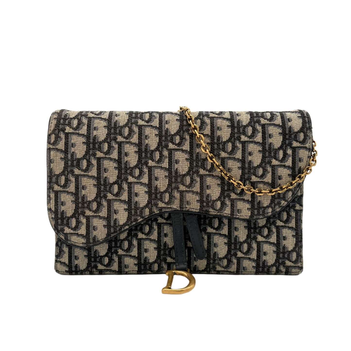 Saddle Pouch with Chain Blue Dior Oblique Jacquard