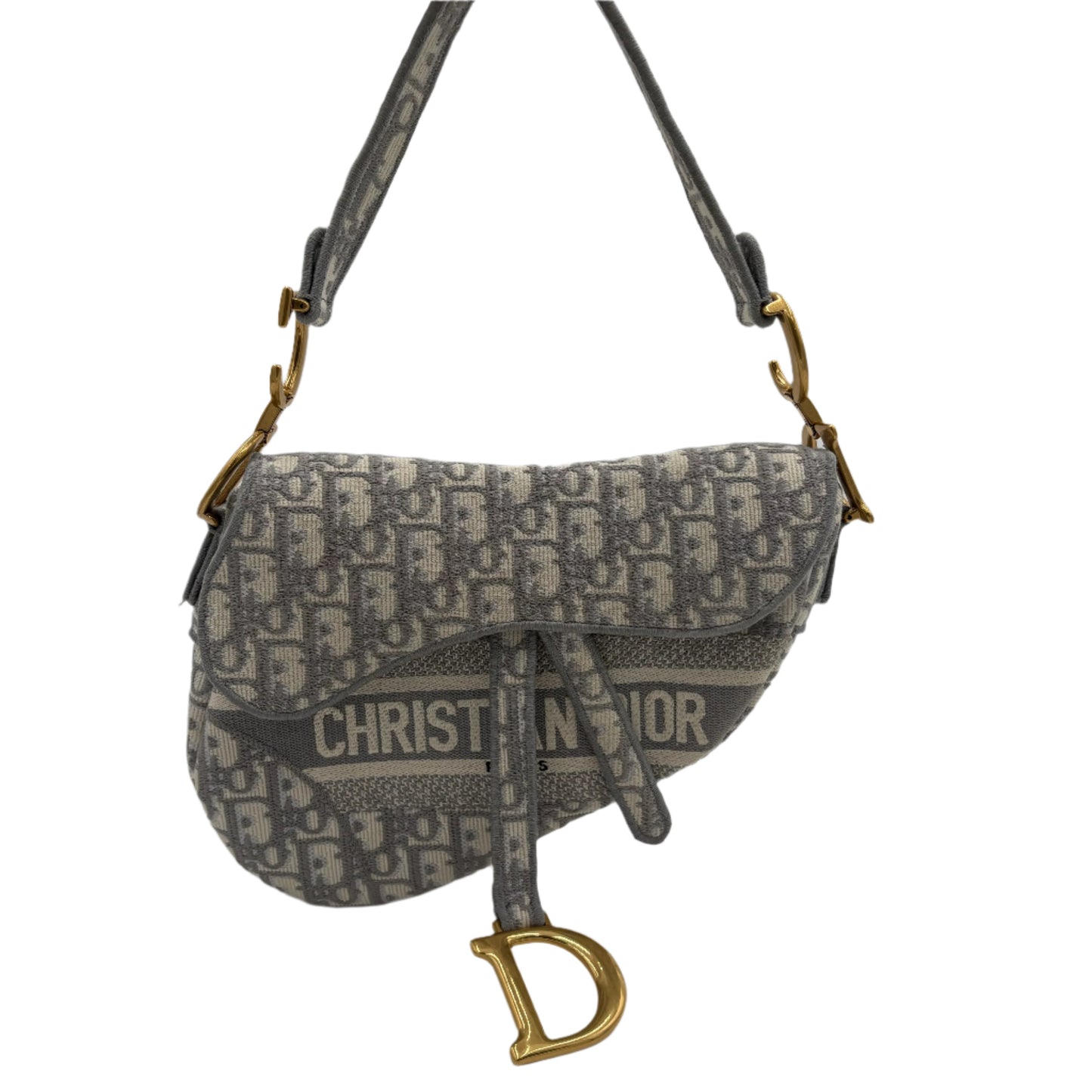 Christian Dior Gray Embroidered Oblique Saddle Bag