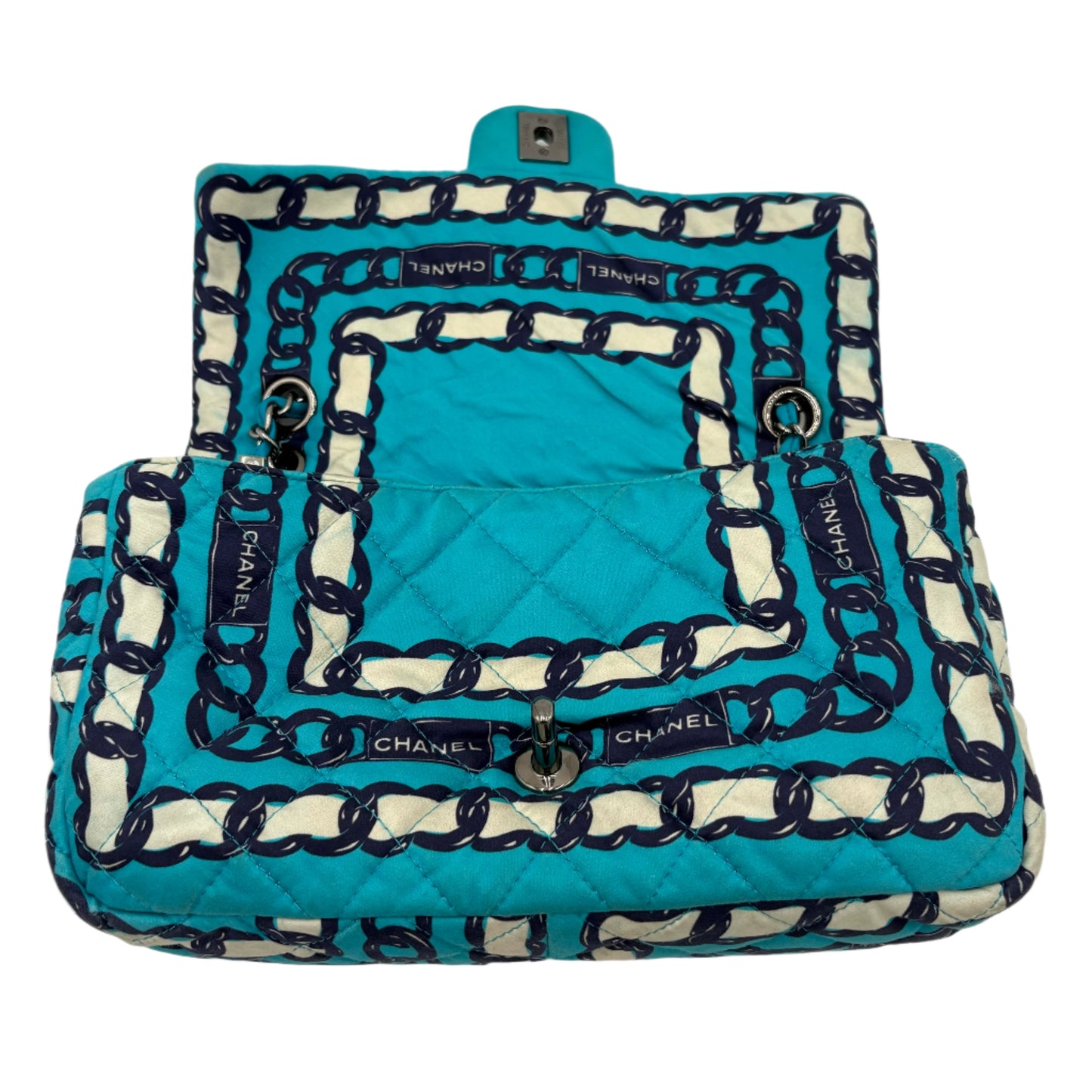 Chanel Silk Chain Printed Flap-Blue : Medium