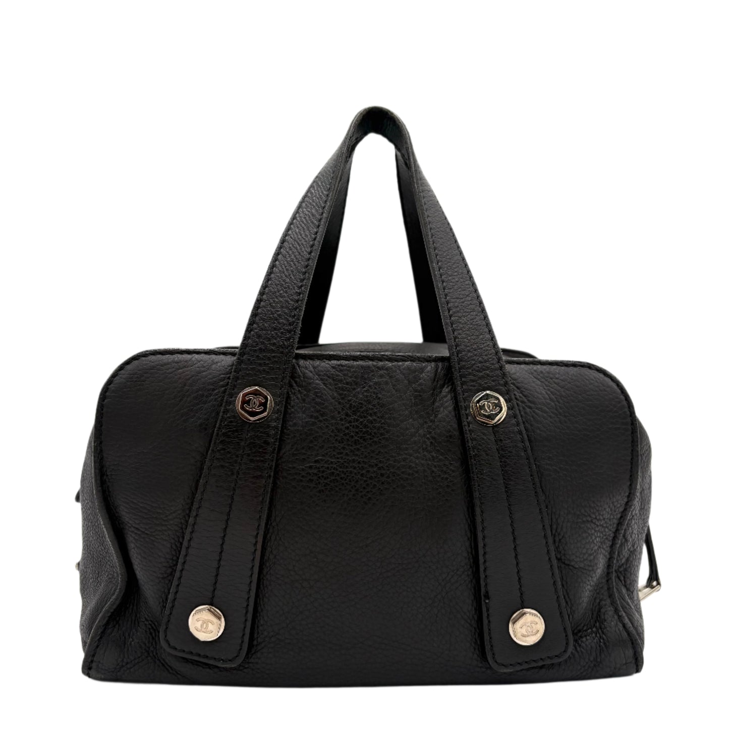 Chanel Bolt Logo Studded Bowler-Black Pebble