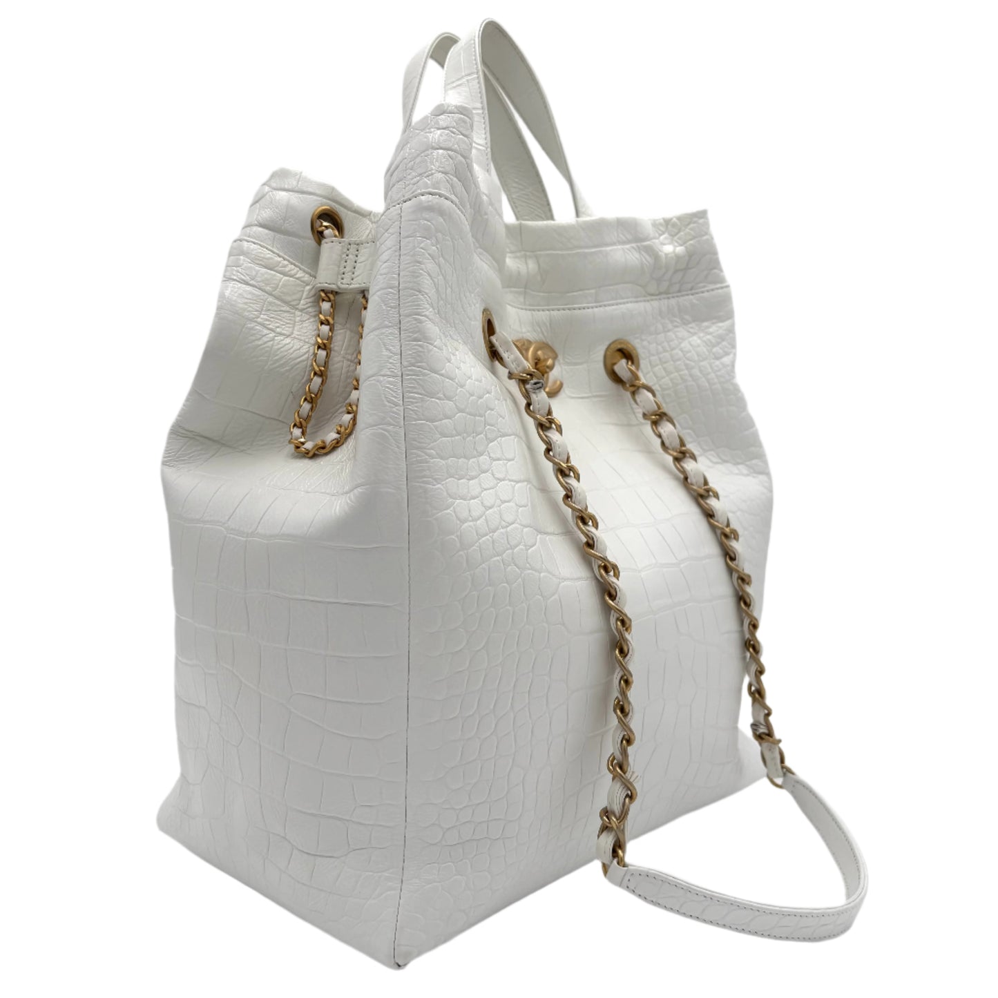 2019 Chanel Crocodile Embossed Large Tote: White