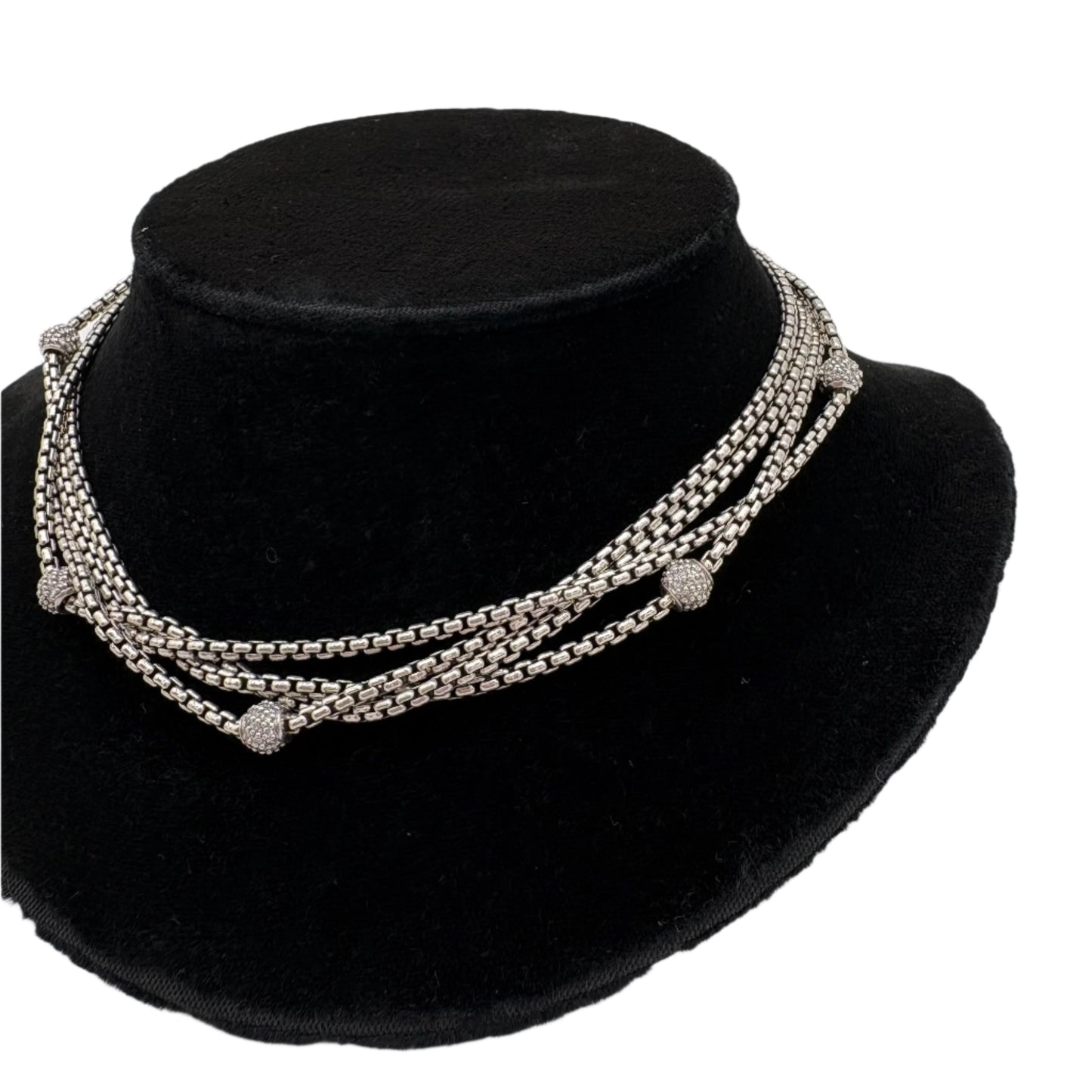 David Yurman Sterling 18K Diamond Box Chain Four Strand Necklace