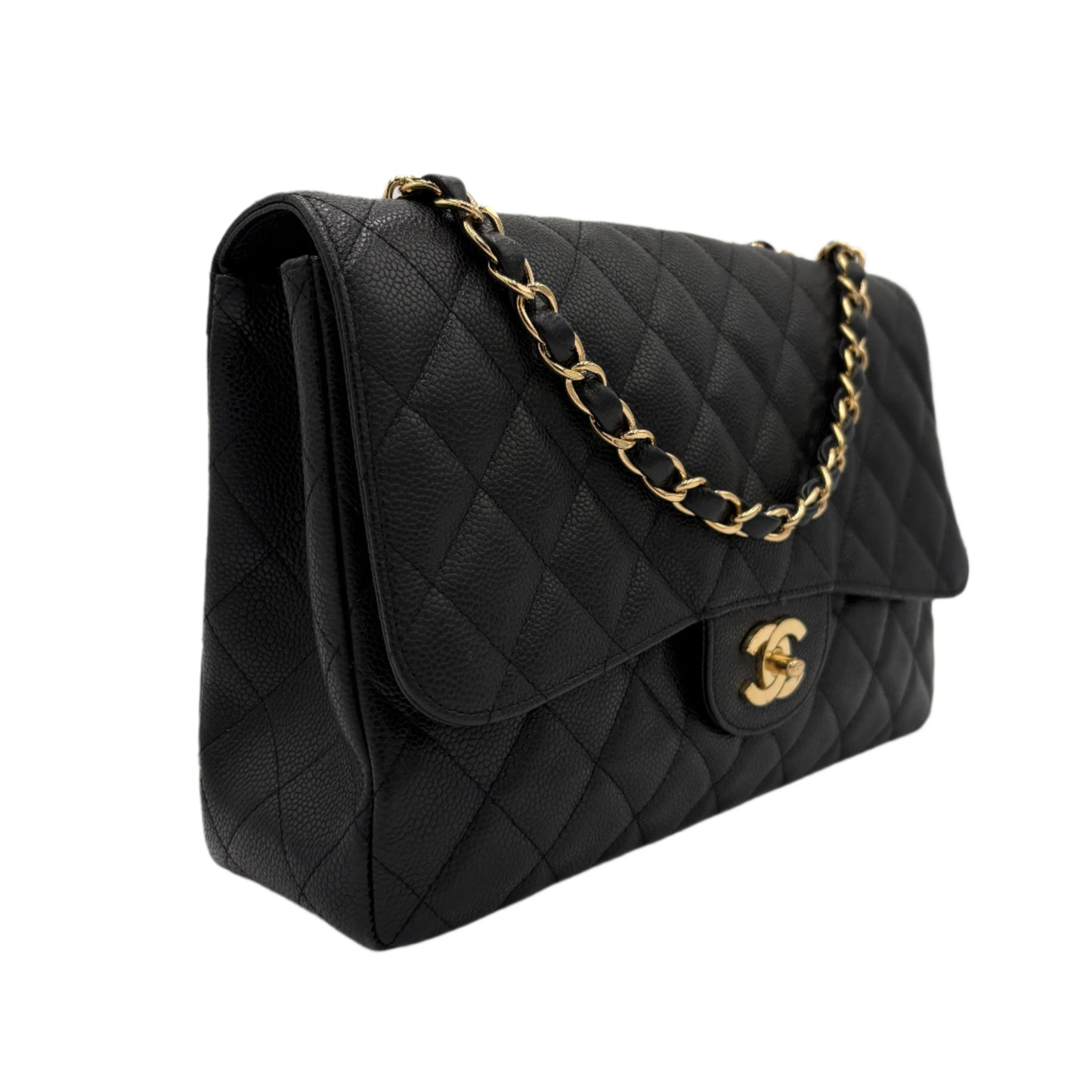 2008 Chanel Single Flap Classic-Black Caviar : Jumbo