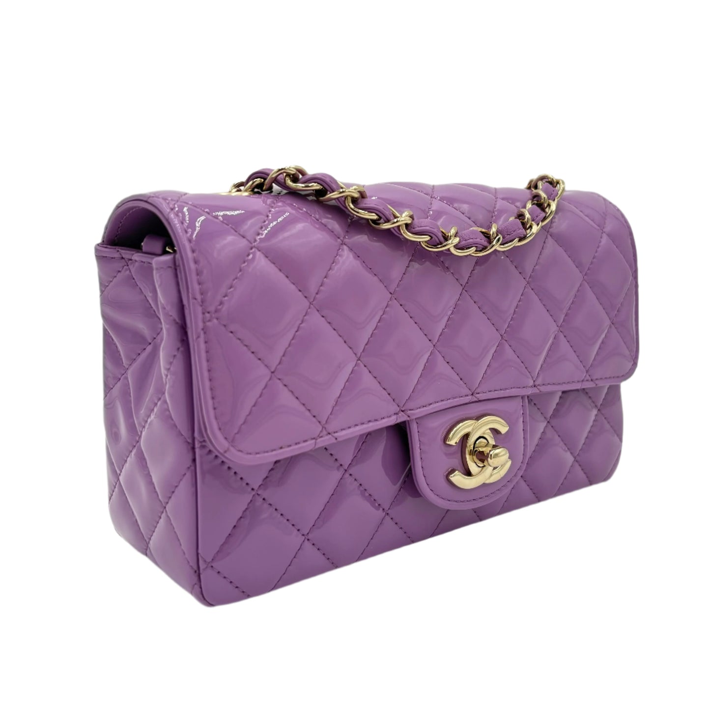 MIB 2019 Chanel Patent Quilted Mini Rectangular Flap Bag Purple