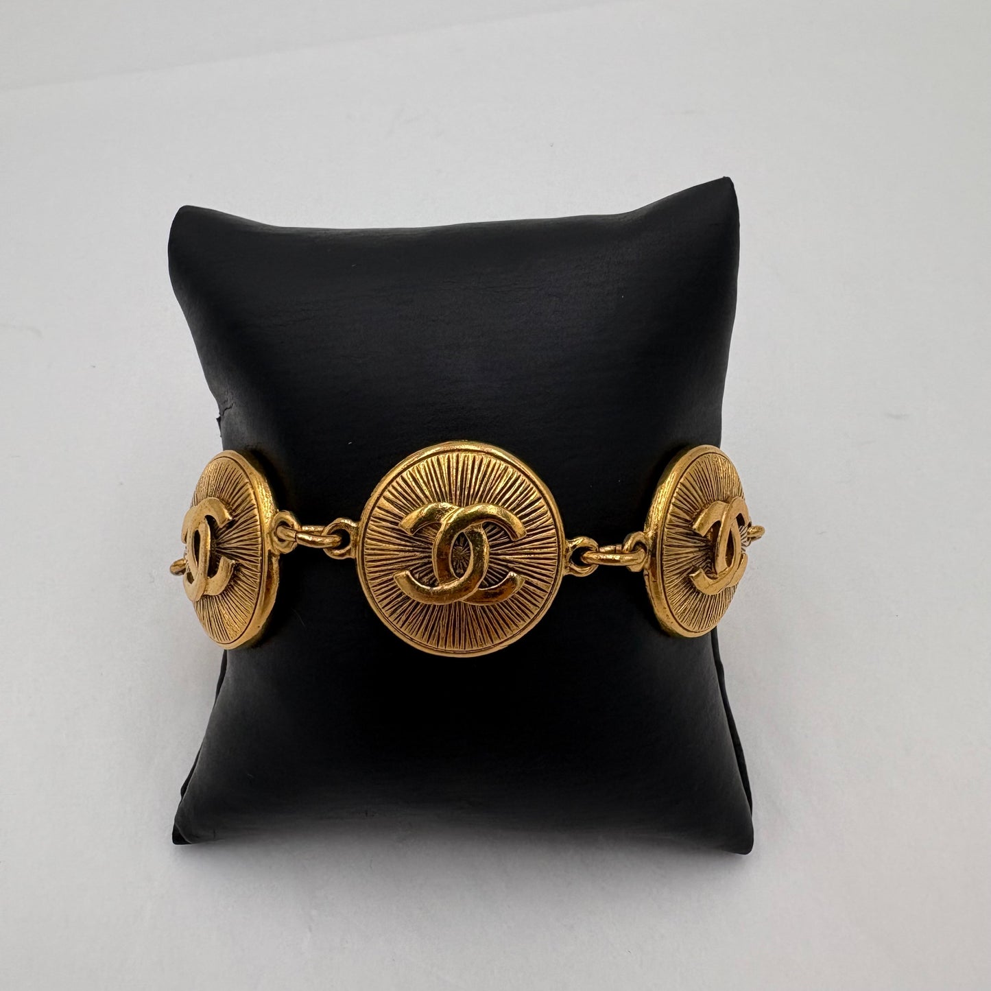 Vintage Chanel CC Cambon Gold Plated Logo Bracelet